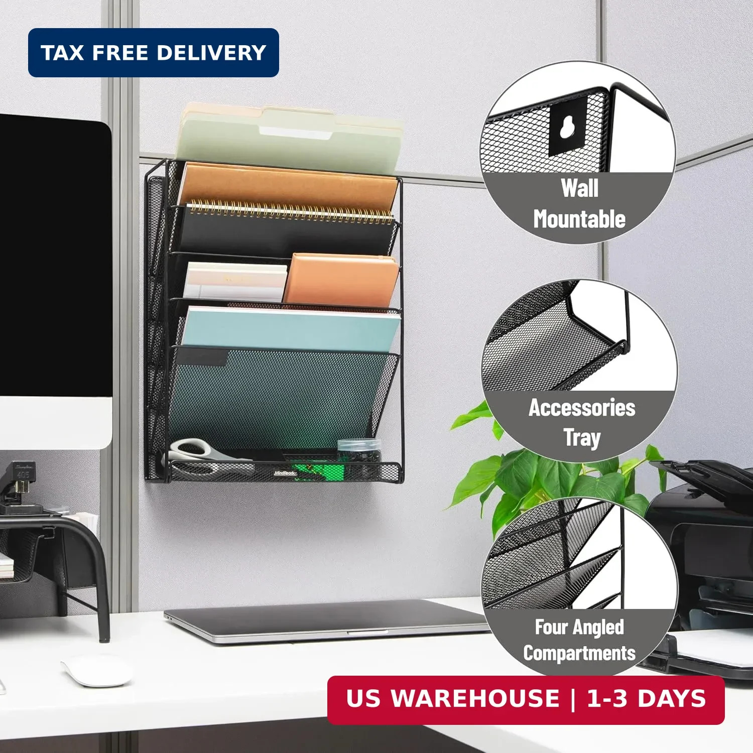 Mind Reader 5-Pocket Vertical File Storage, Desktop Organizer, Wall Mount, Offic