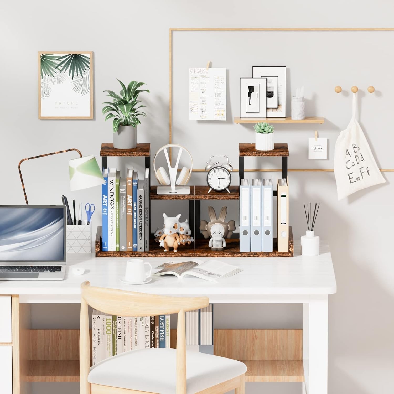 Desk Shelf Organizer – Wood Desktop Shelf, Freestanding Desk Hutch Office Dec…