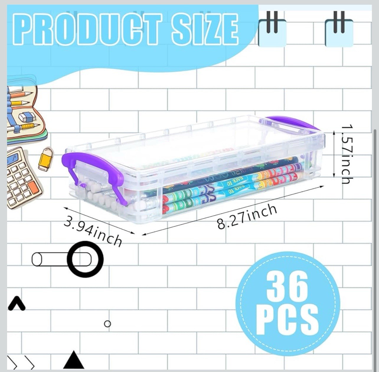 36 Pcs Bulk Large Clear Pencil Crayon Box Classroom Kids Plastic Pen Case wit…