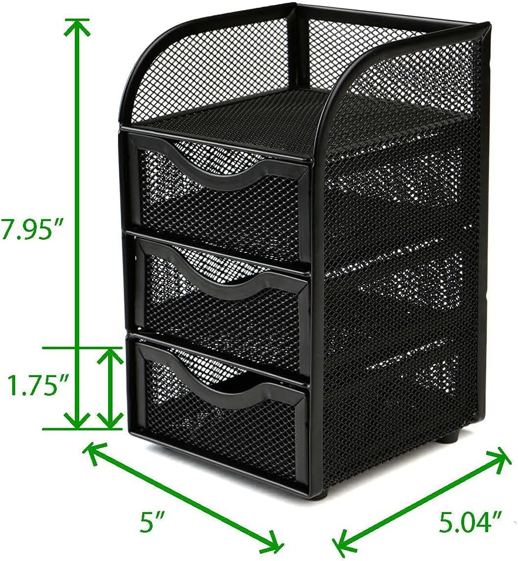 Organizador De Escritorio Malla Metalica Cesta Clips Oficina Negro 12x13x20cm