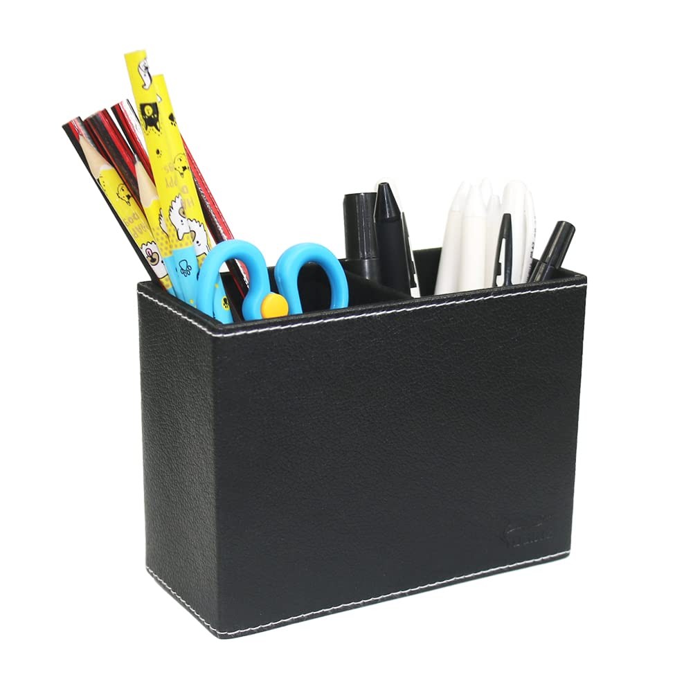 PU Leather Pen Holder for Desk Double Compartments Pencil Holder Square Desk …