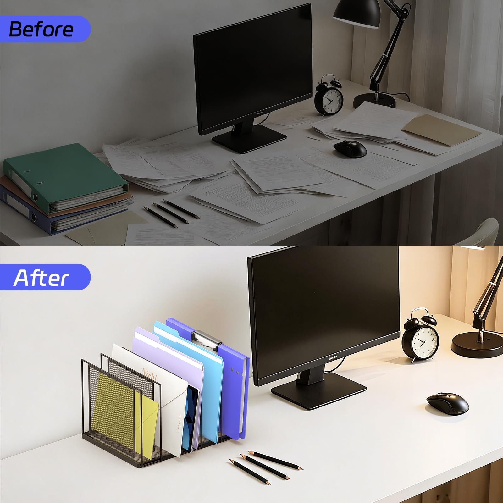 5Section Black Metal Vertical File Sorter Desk Paper Mail Organizer