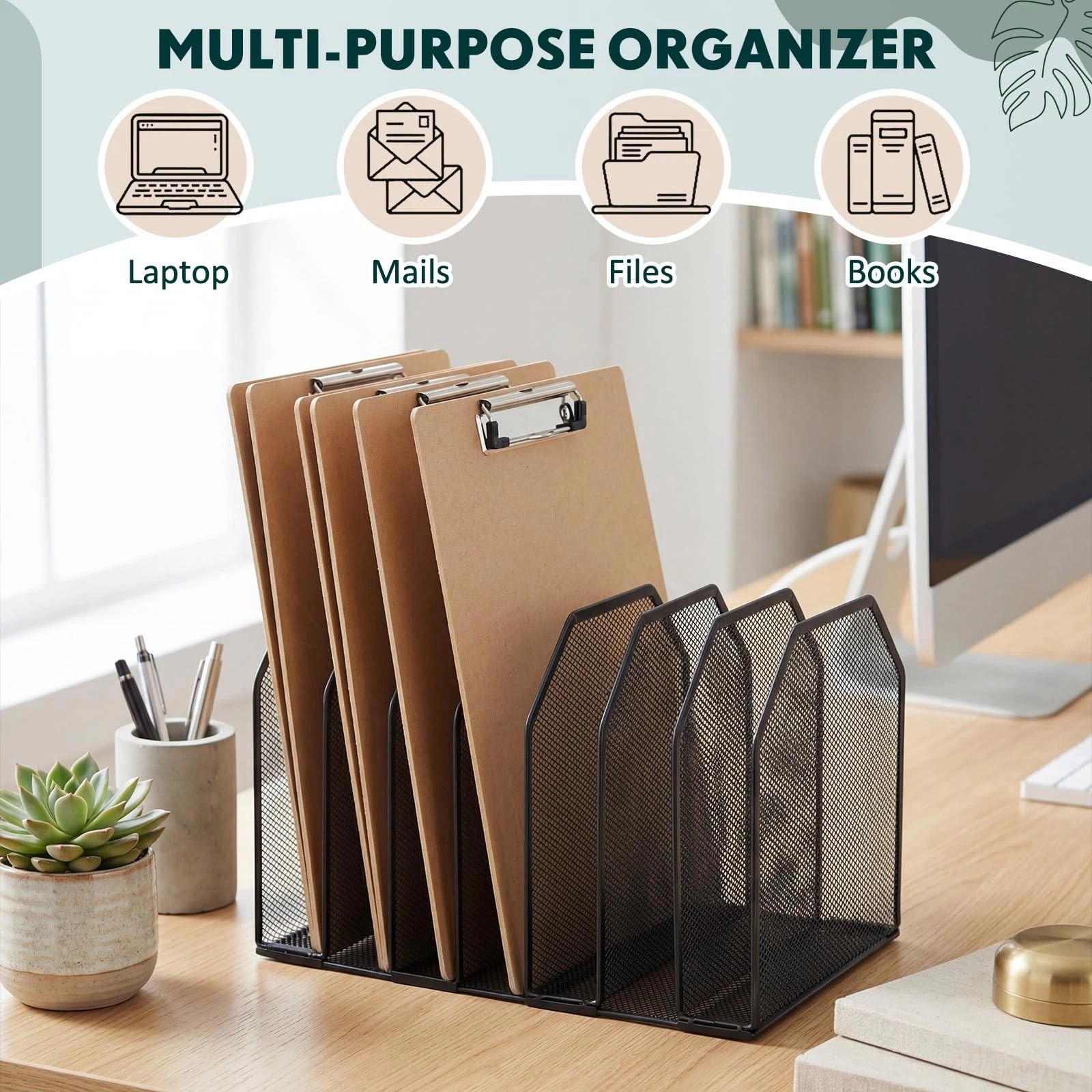 Clipboard Holder, Metal Clipboard Organizer, 7 Slot Desk File Organizer Stora…