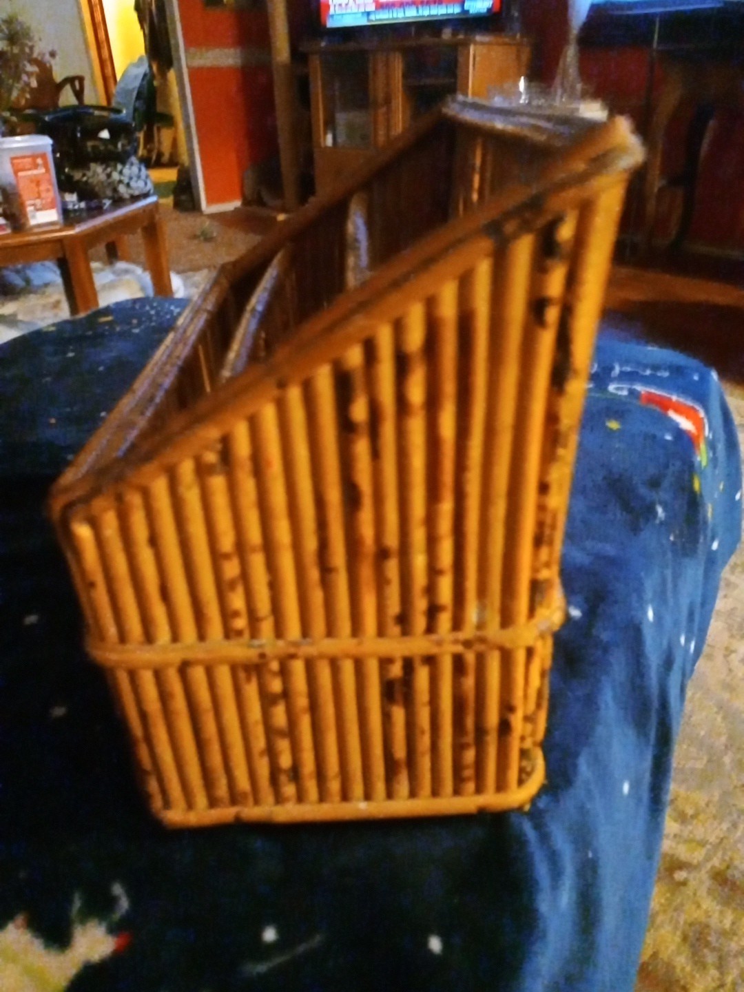 Vintage Bamboo Rattan Desk Mail Letter Holder Organizer
