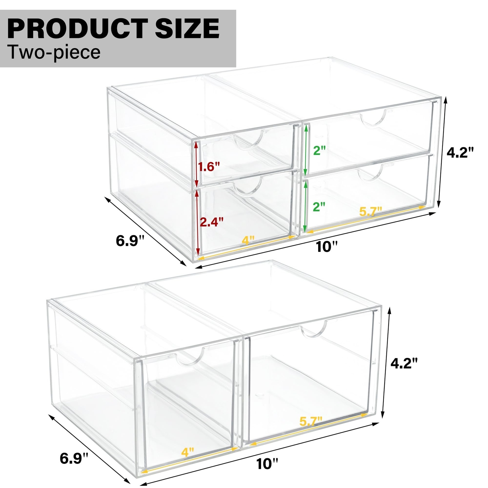 Prsildan Acrylic Drawer Makeup Organizer with 6 Drawers, Set of 2 Office Desk…