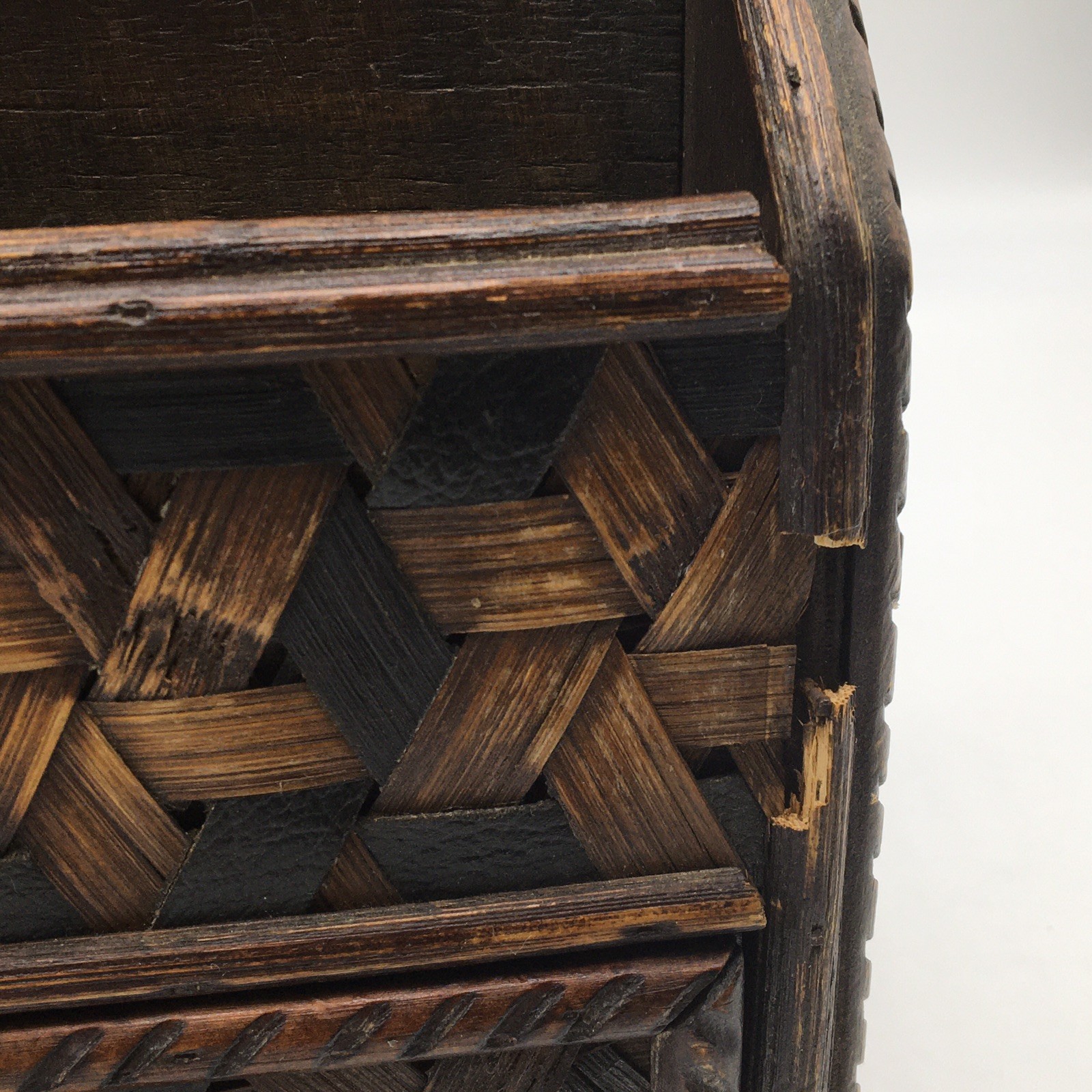 Vtg Wood + Woven Bamboo Desk Organizer Divider 2 Drawers Letter Holder Utensils