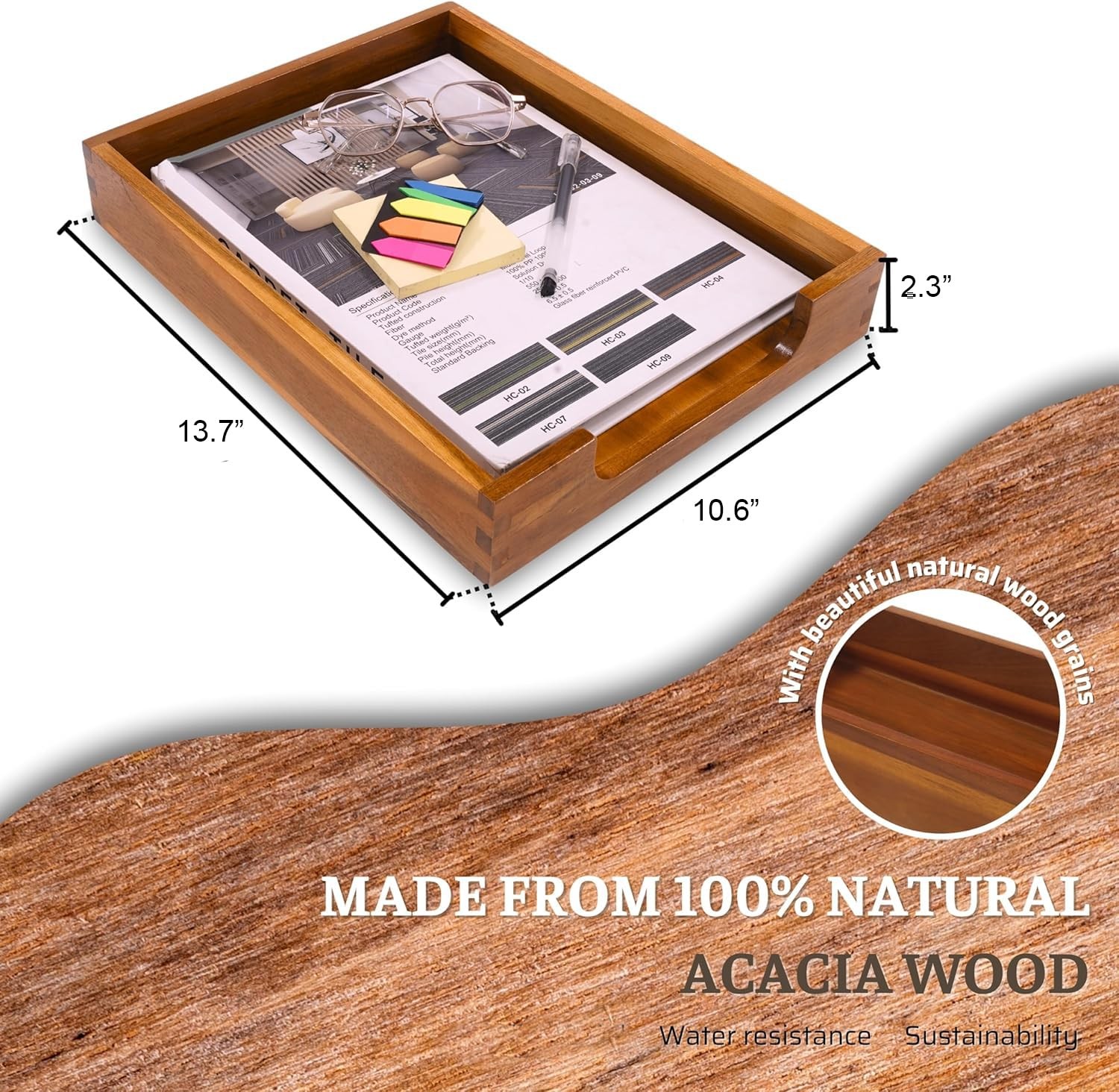Wood Letter Tray Desktop Organizer for Files, Documents, Magazines
