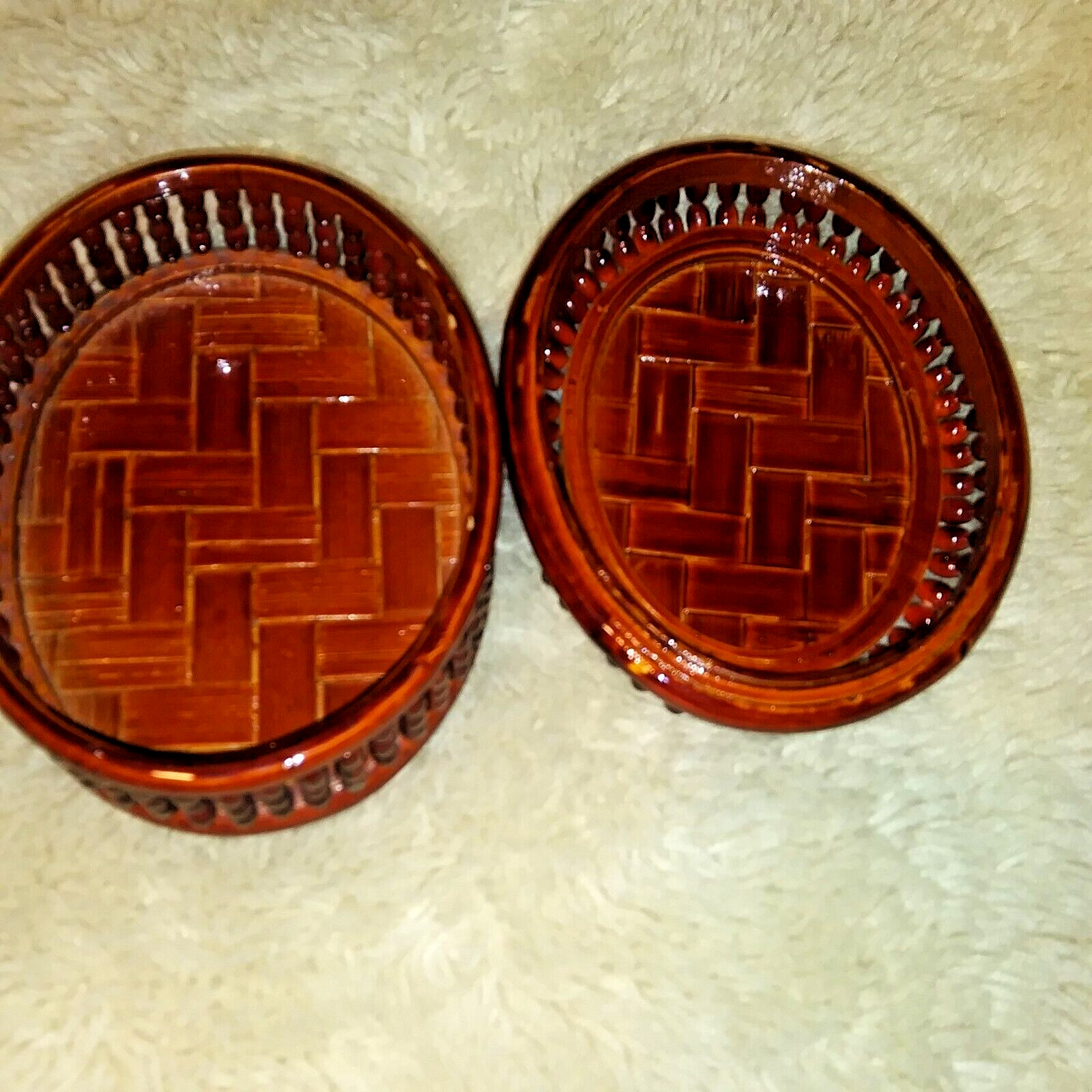 bamboo Handmade Open Weave Lacquered braided trinket box with lid