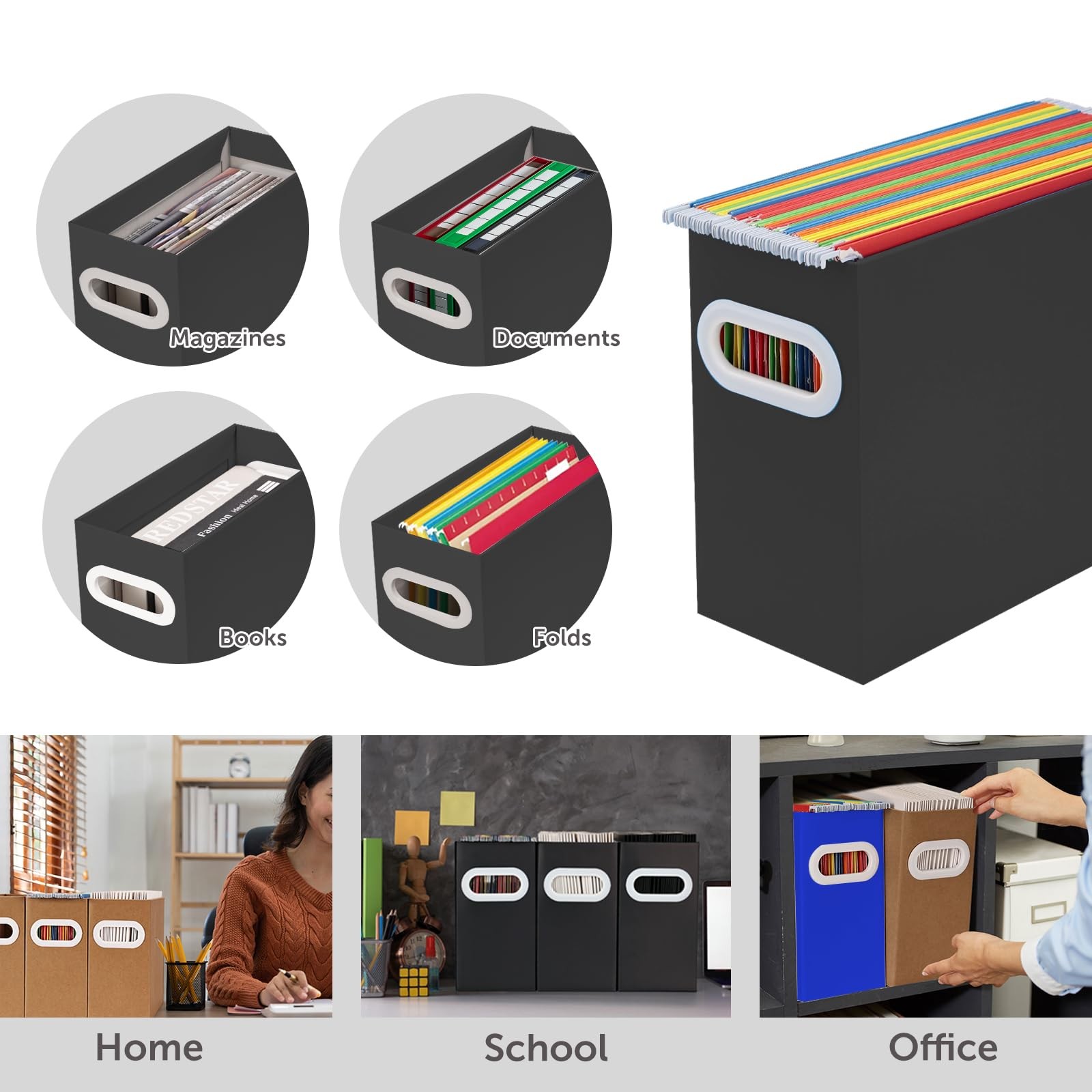 Aosric Collapsible File Organizer Box with Letter Size – 6 Packs, Colored