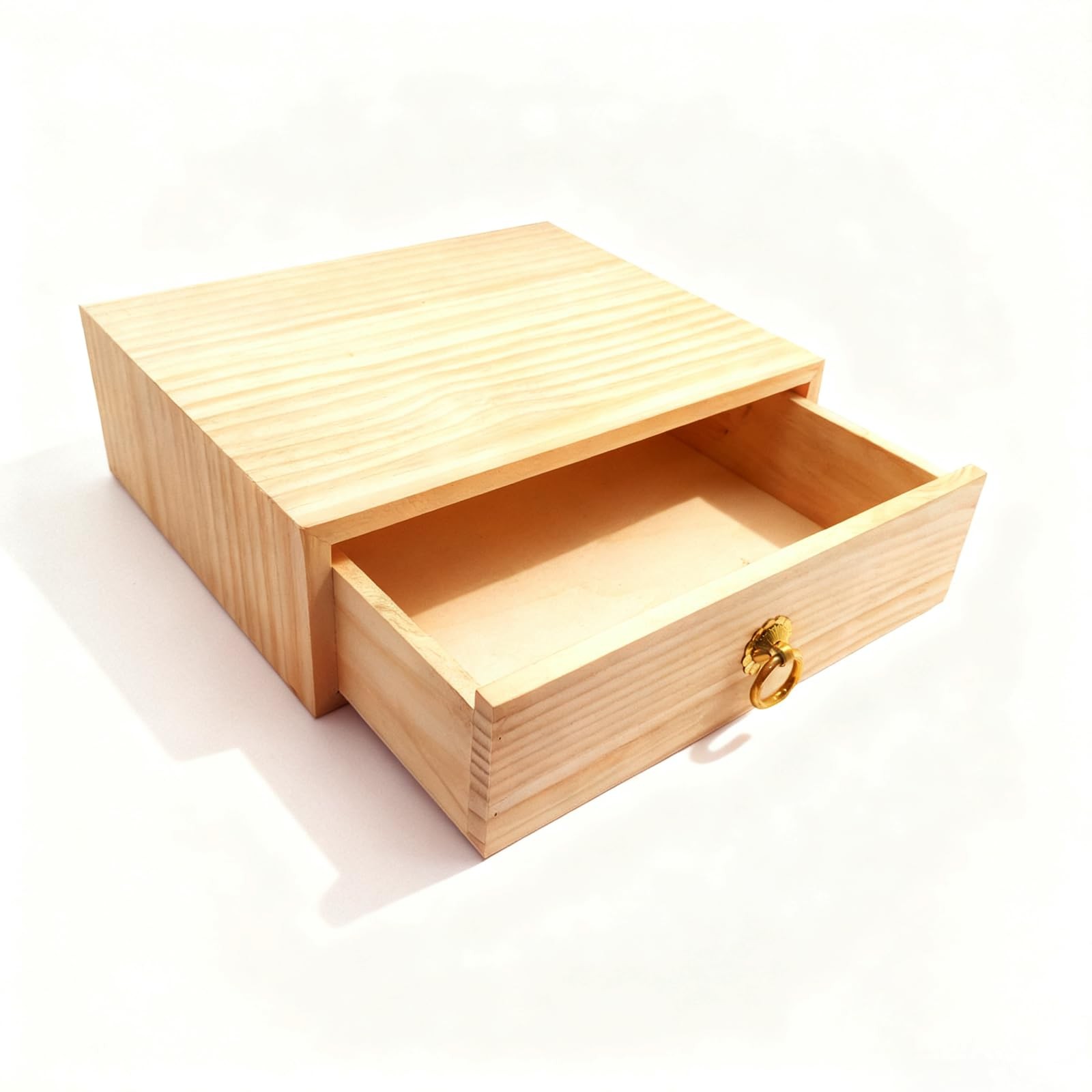 LONG TAO Natural Wooden Storage Box 9.8×7.9×3.1 inches, natural wood color