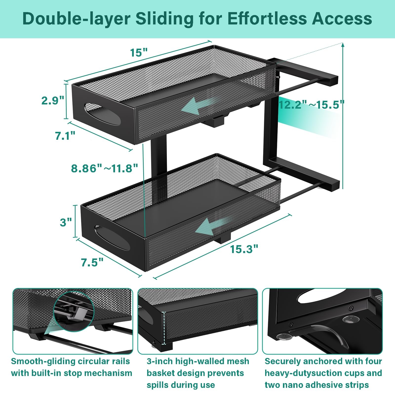 Beleeb Under Sink Organizer, 1-Pack of Standard Version, Black – Single Pack​