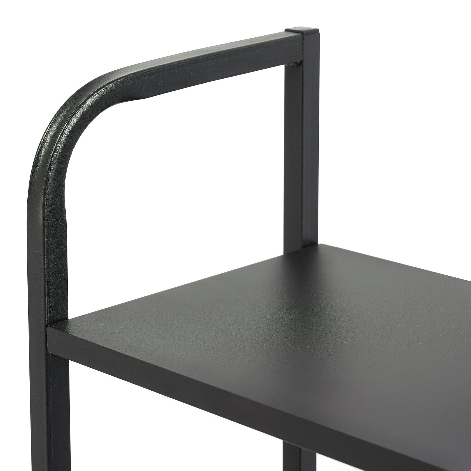 2-Tier Desktop Storage Rack with 3 Hooks, Black Carbon Steel Tabletop Shelf