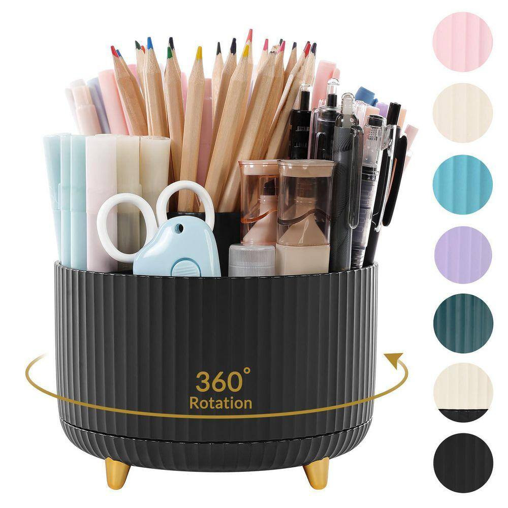 5-Slot Rotating Desk Organizer, Sturdy Plastic Pen Holder with 360° Rotation, Co
