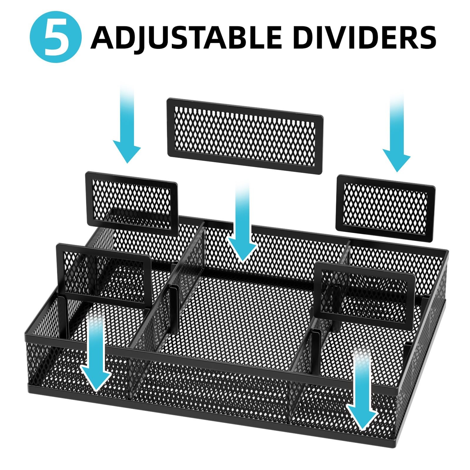 Marbrasse 2 Pack Desk Drawer Organizer, Mesh Drawer Organizer Tray with 8 Adjust