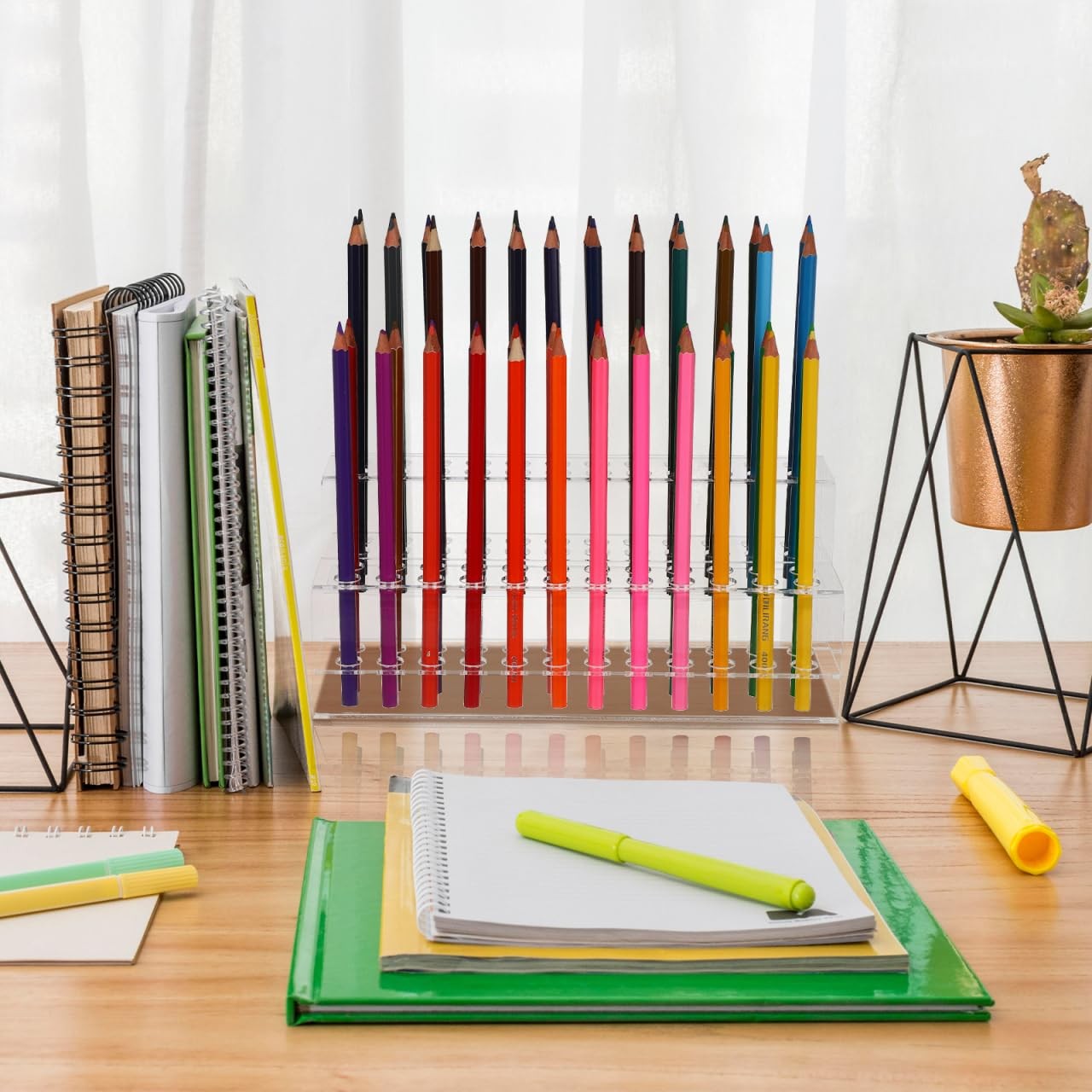 48-Slots Pen Display Stand, 2 Tier Clear Acrylic Colored Pencil Organizer, Di…