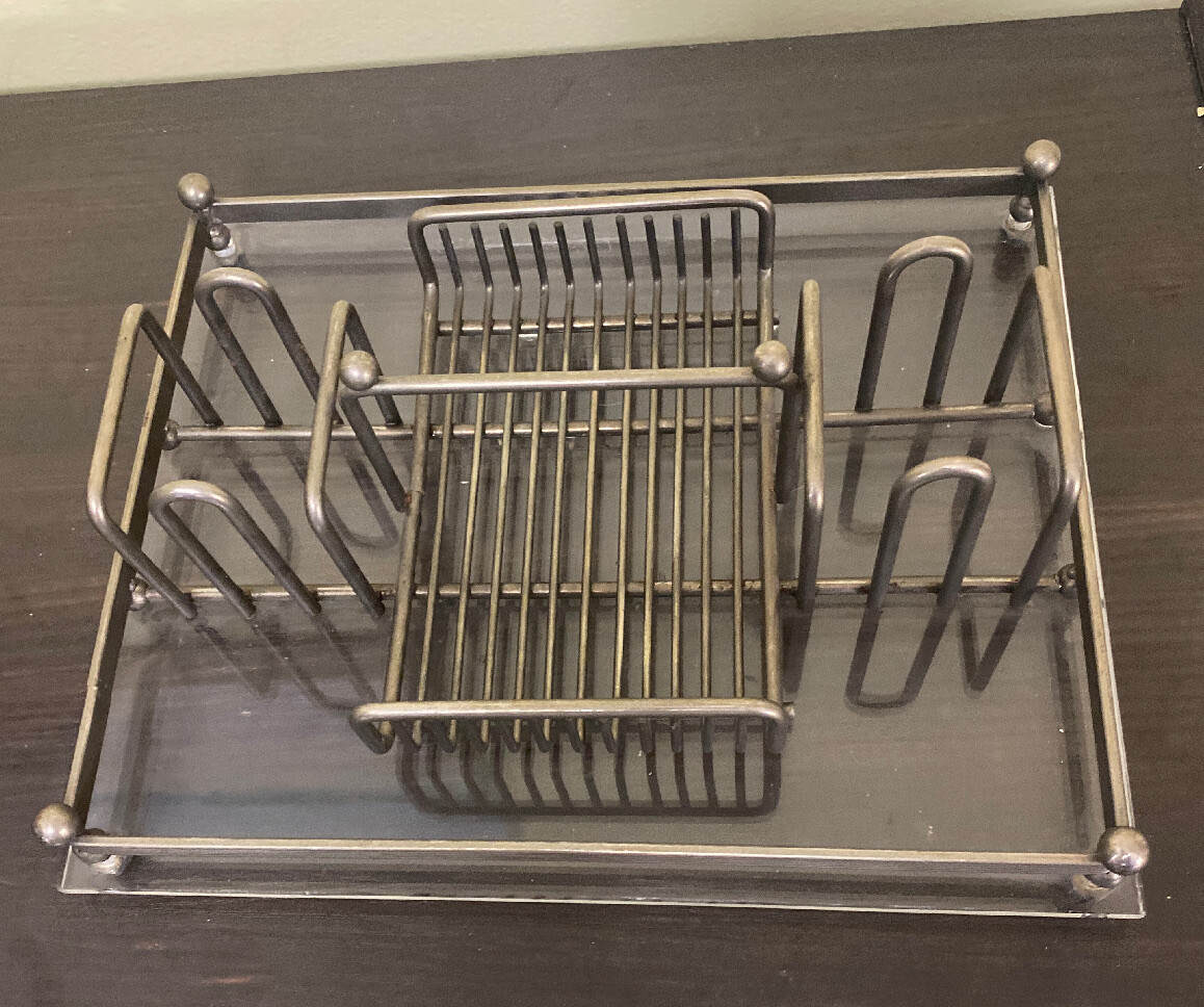 Vintage Metal & Acrylic office desk organizer caddy 11″ by 9″