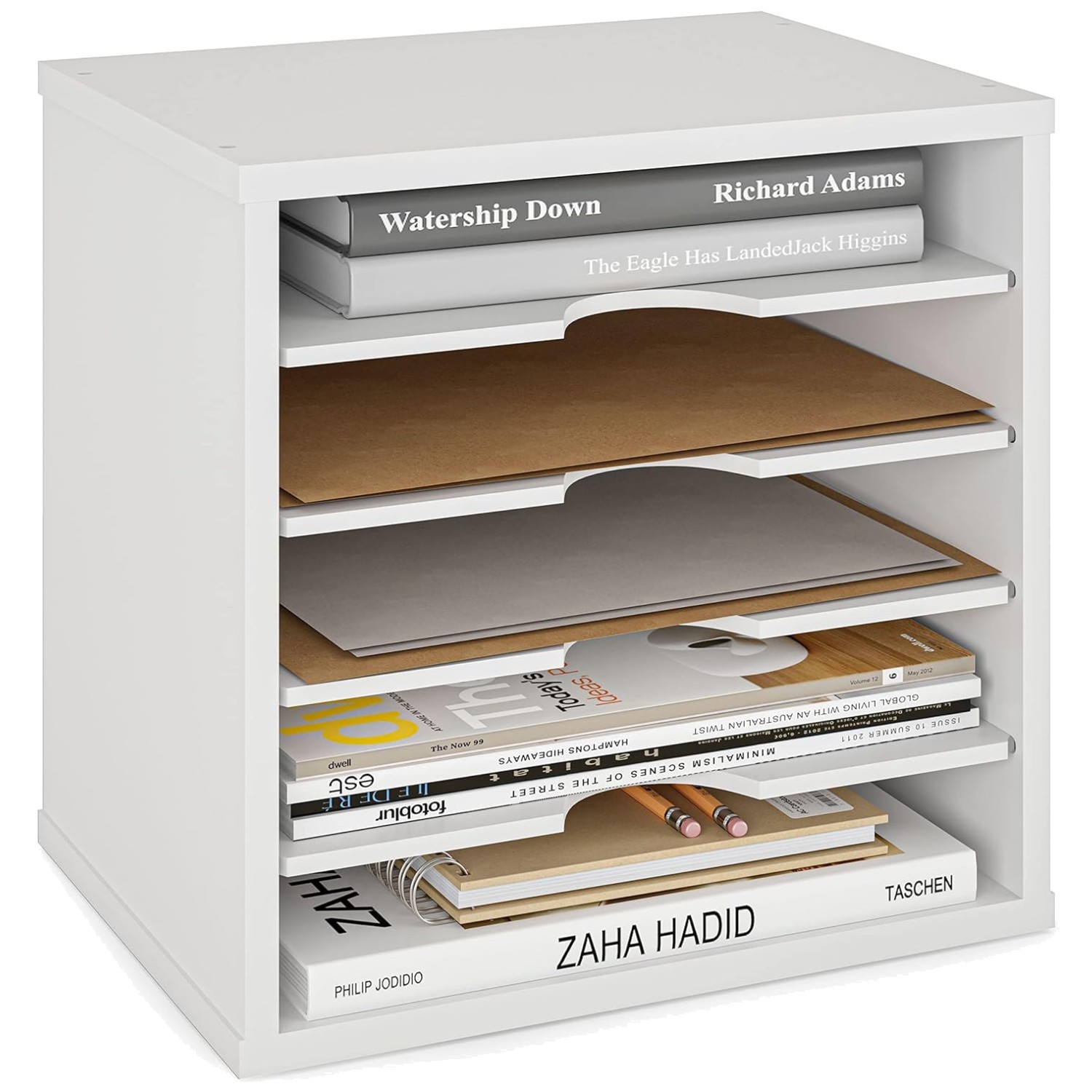 White Desk File Organizer, 5 Tier Adjustable Shelves