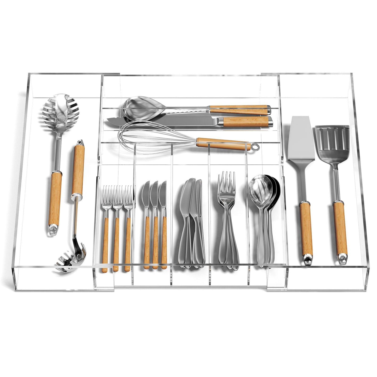 NIUBEE Expandable Kitchen Drawer Organizer 17×16.3×2.7 inch, Acrylic Clear