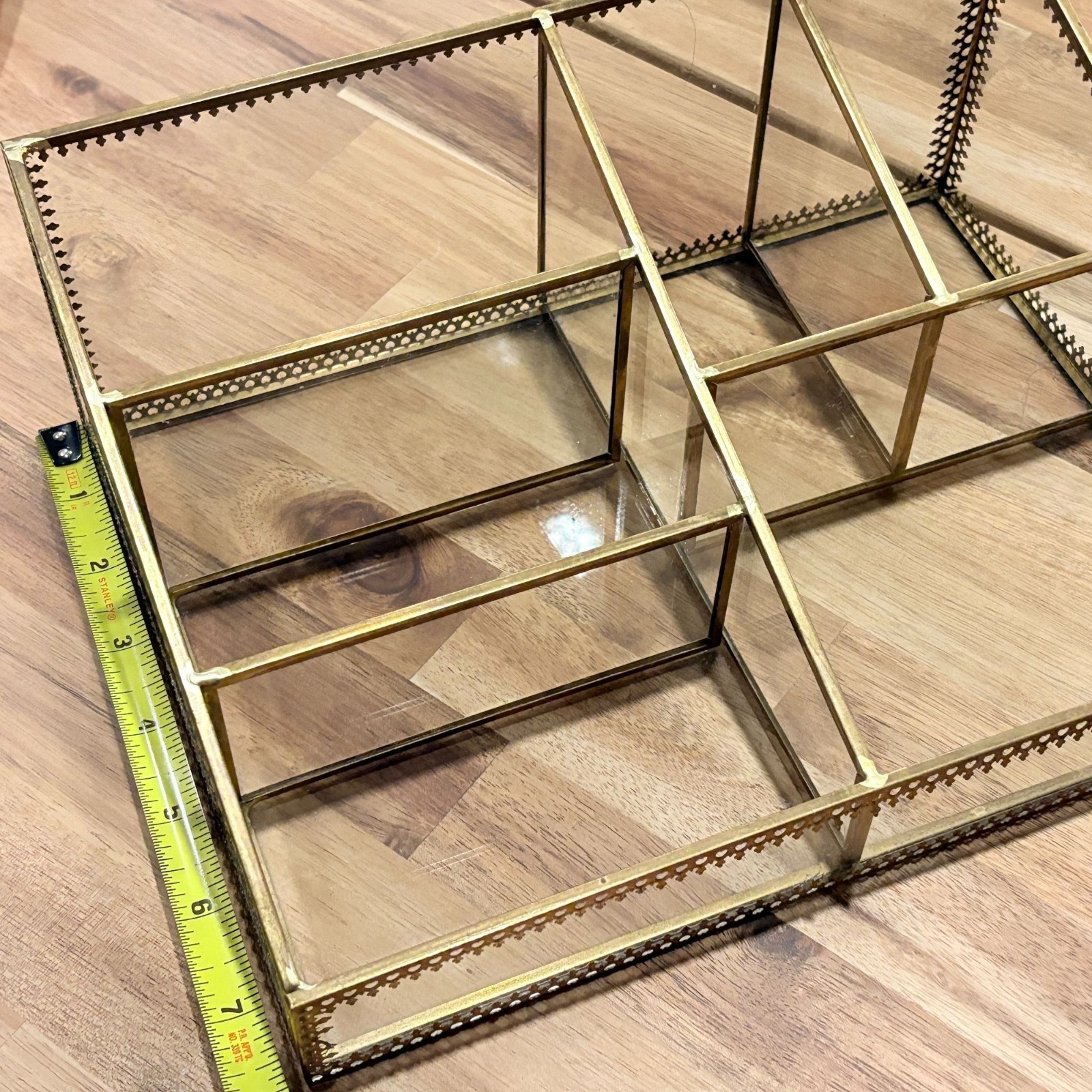 Vintage Inspired Metal & Glass Storage Organizer With Multiple Compartments