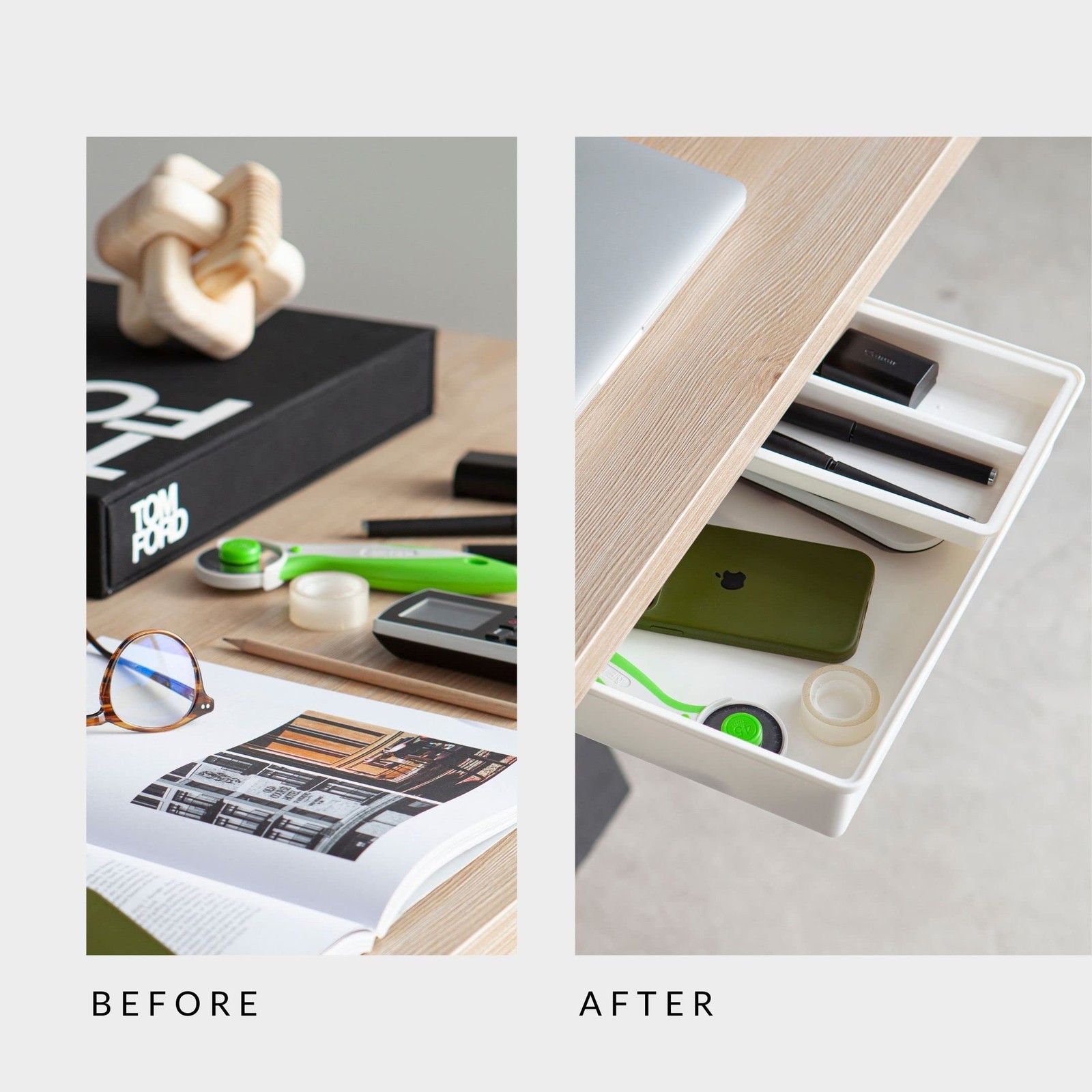 Under Desk Drawer Slide Out Hidden Organizer White 13.3×10.02×2.8 Inch