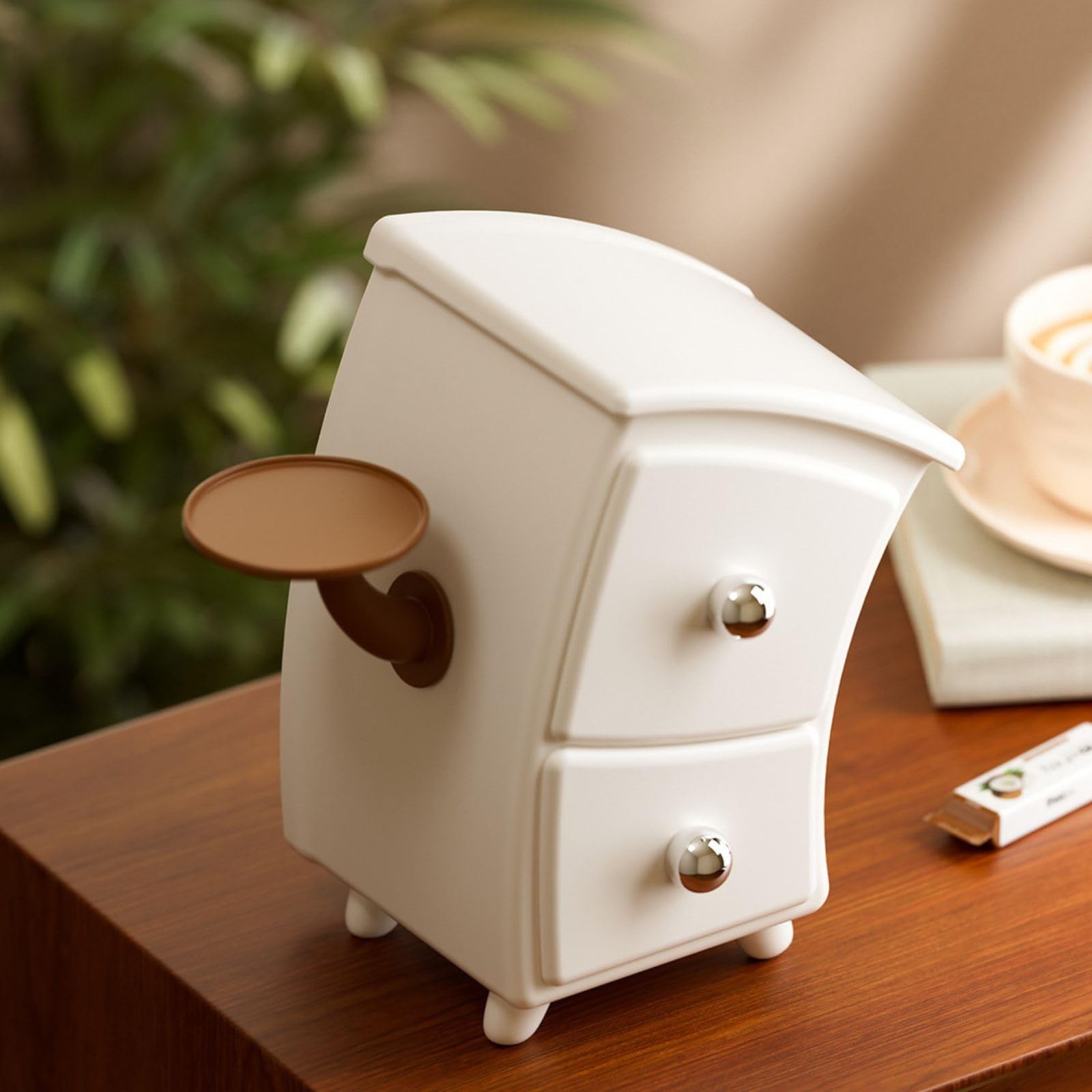 Plastic Desktop Organizer with Knob for Home Office, Dresser Decorative White