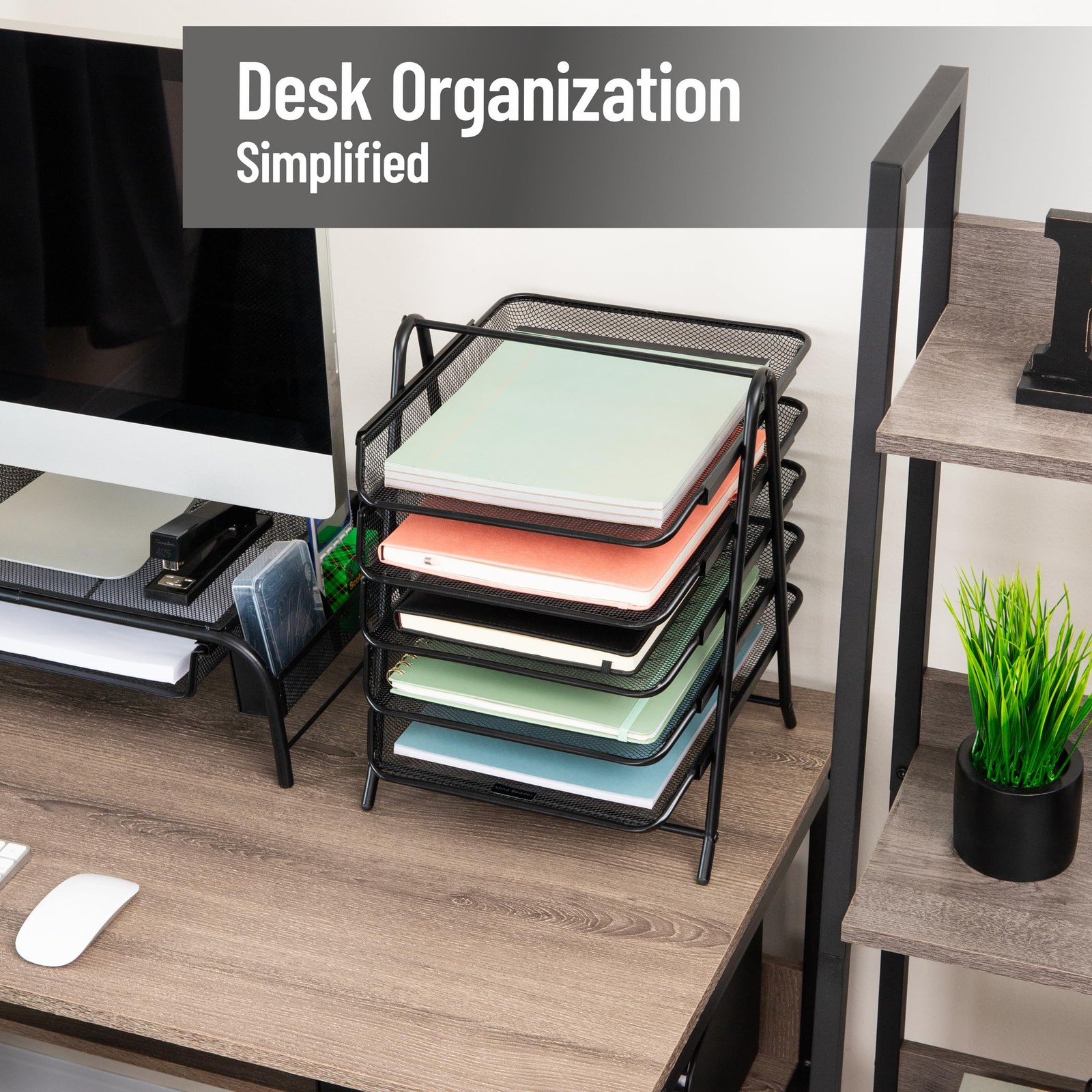 Mind Reader 5-Tier Paper Tray Organizer, 14.5″ x 13.8″ x 11.5″, Black