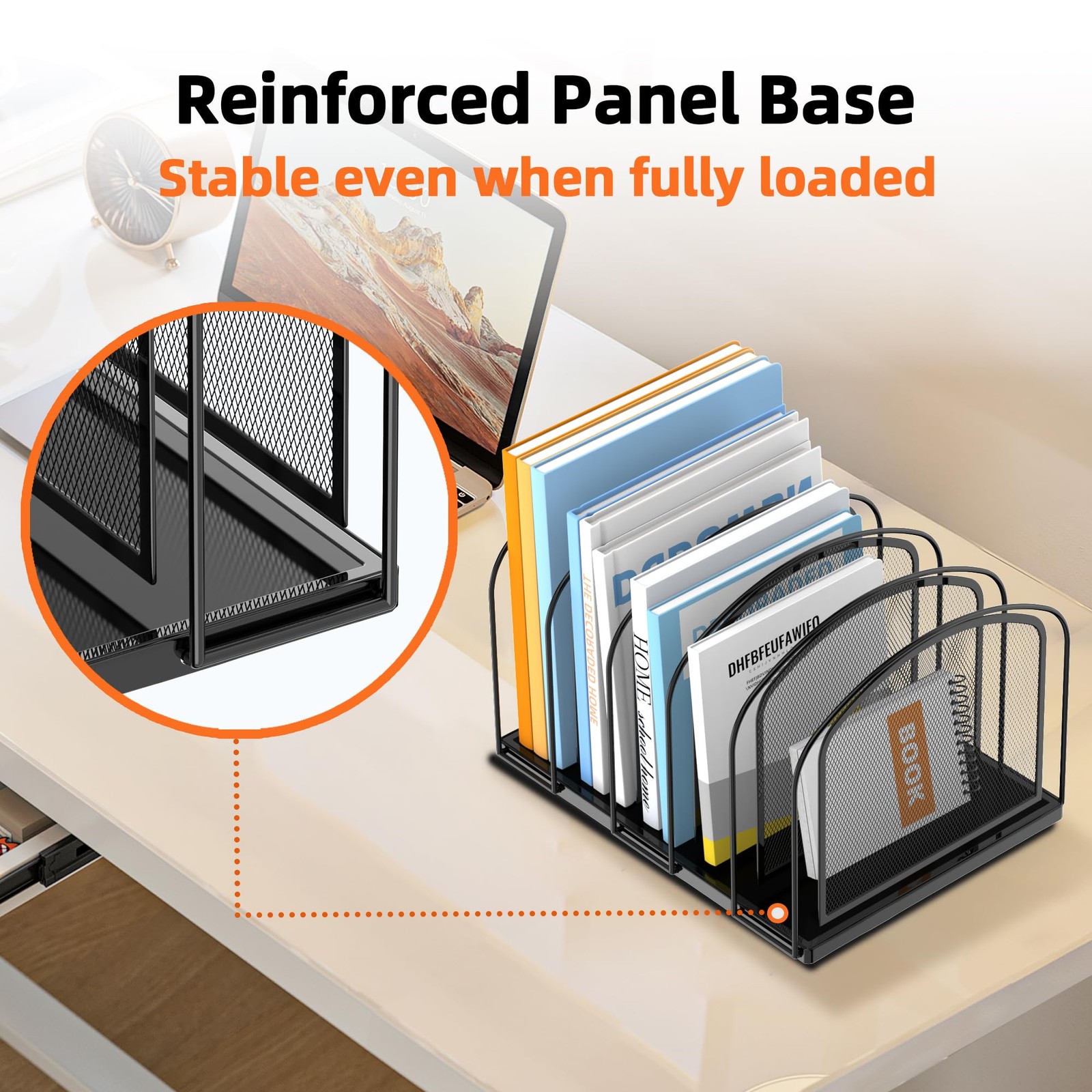 SUPEASY 5-Section File Organizer for Desk, Mesh Desk 5 Section, Black