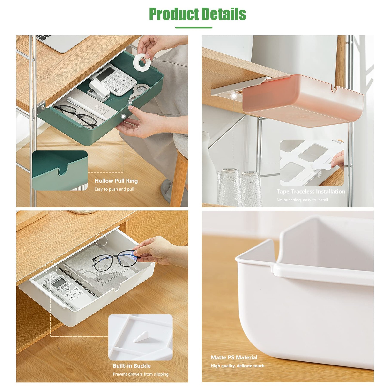 Under Desk Drawer Large Medium Hidden SelfAdhesive Organizers White 2 PCS