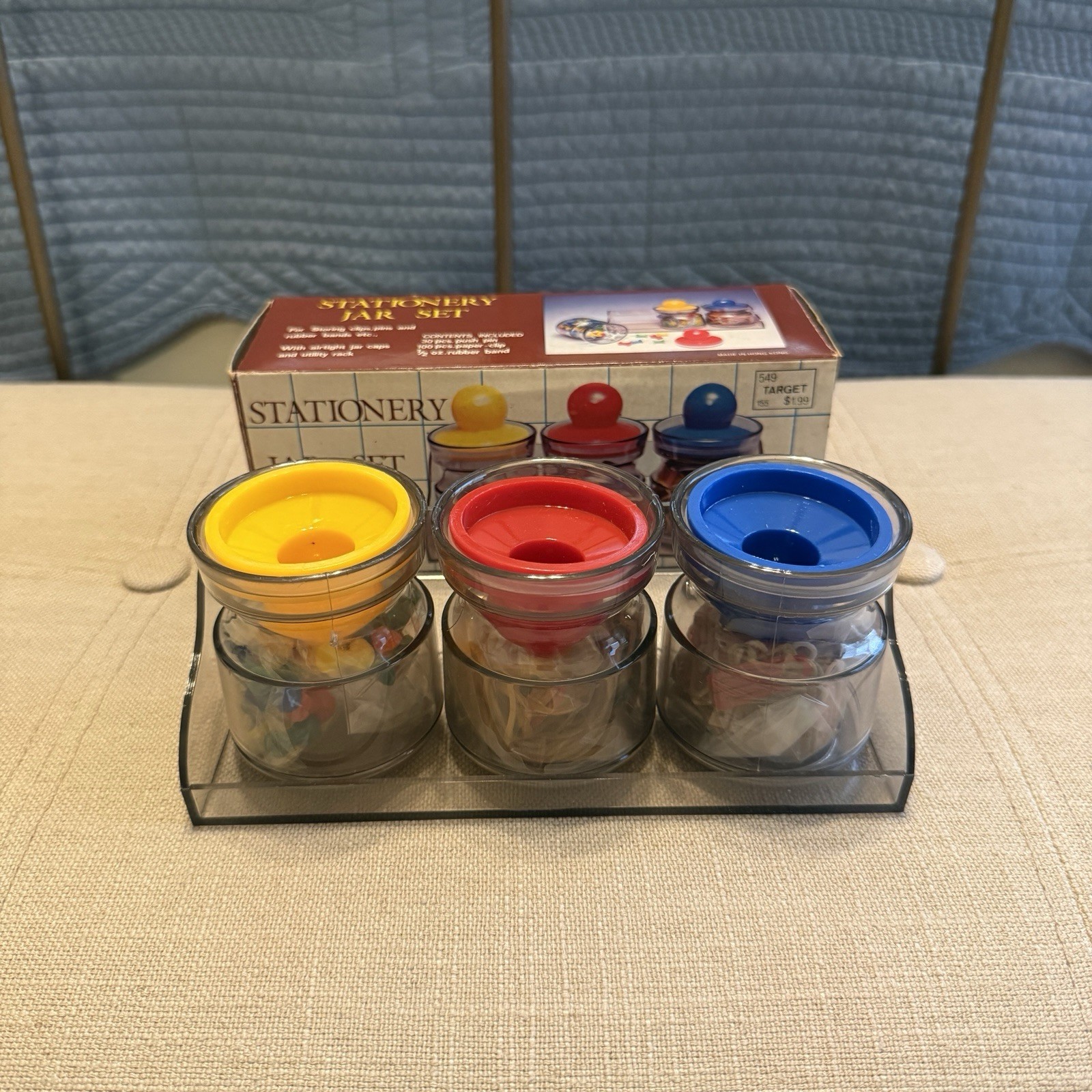 VTG 90s Plastic Desk Organizer Storage Jars Set Colorful Paperclips Office NEW