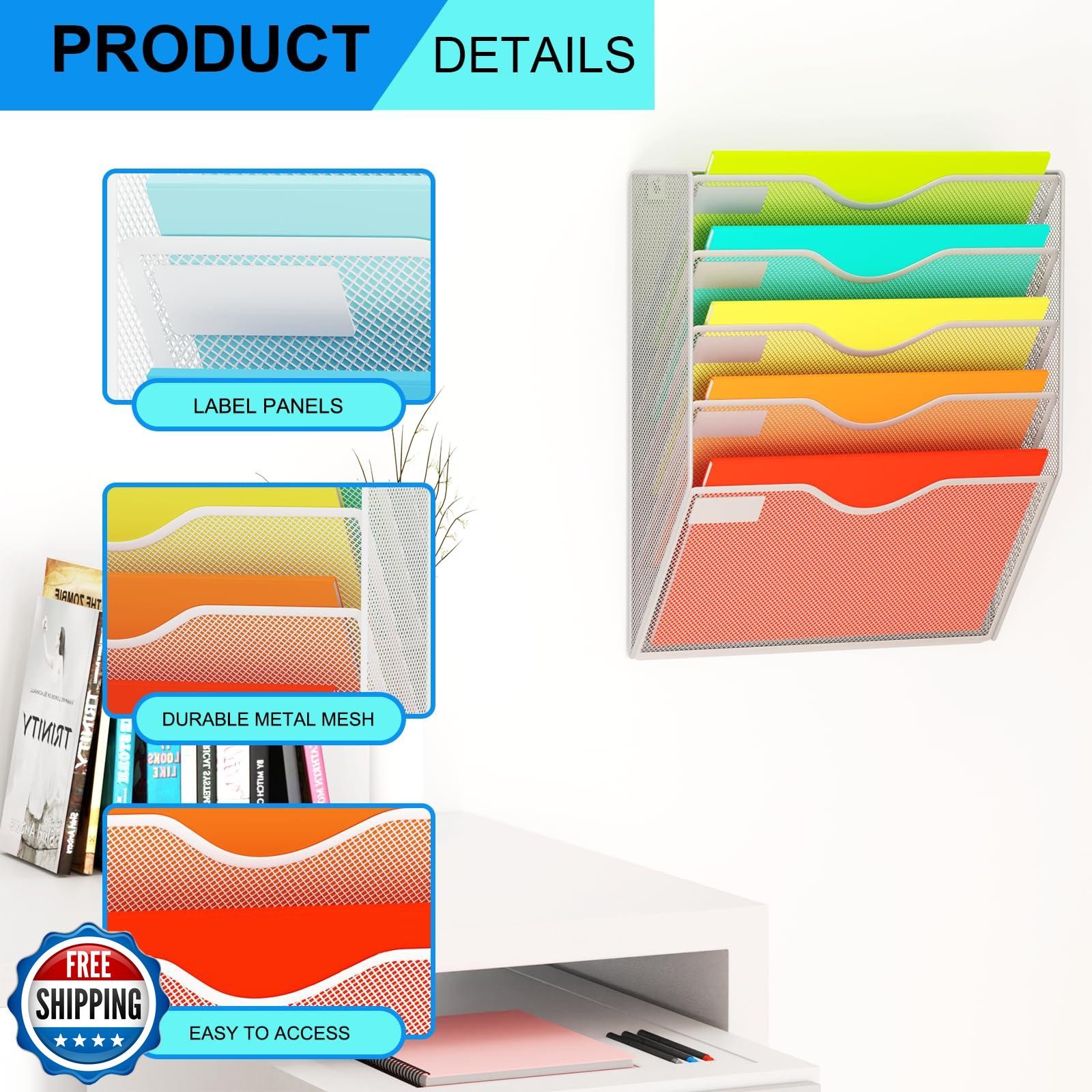 GDINDINFAN 5 Pockets Mesh Hanging Wall File Holder Organizer Wall Mounted Pap