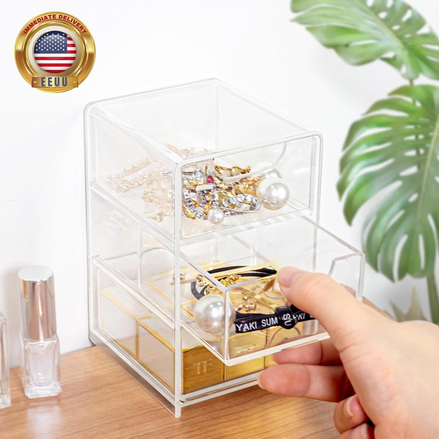 Small Desk Organizer with Drawer, Desktop Organization for Office Supplies, Jewe