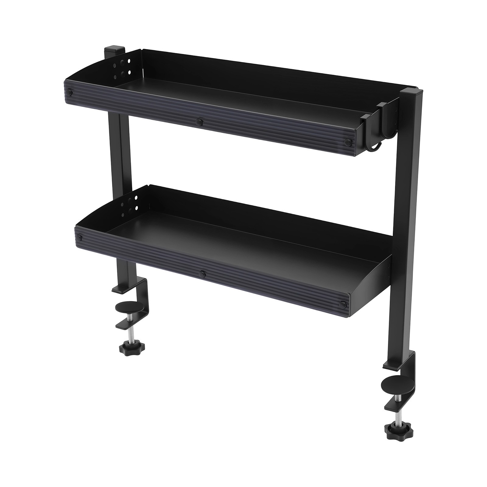 Desktop or Under-Desk Shelf Clamp-on 2-Tier Shelving W/ Adjustable Storage Tray