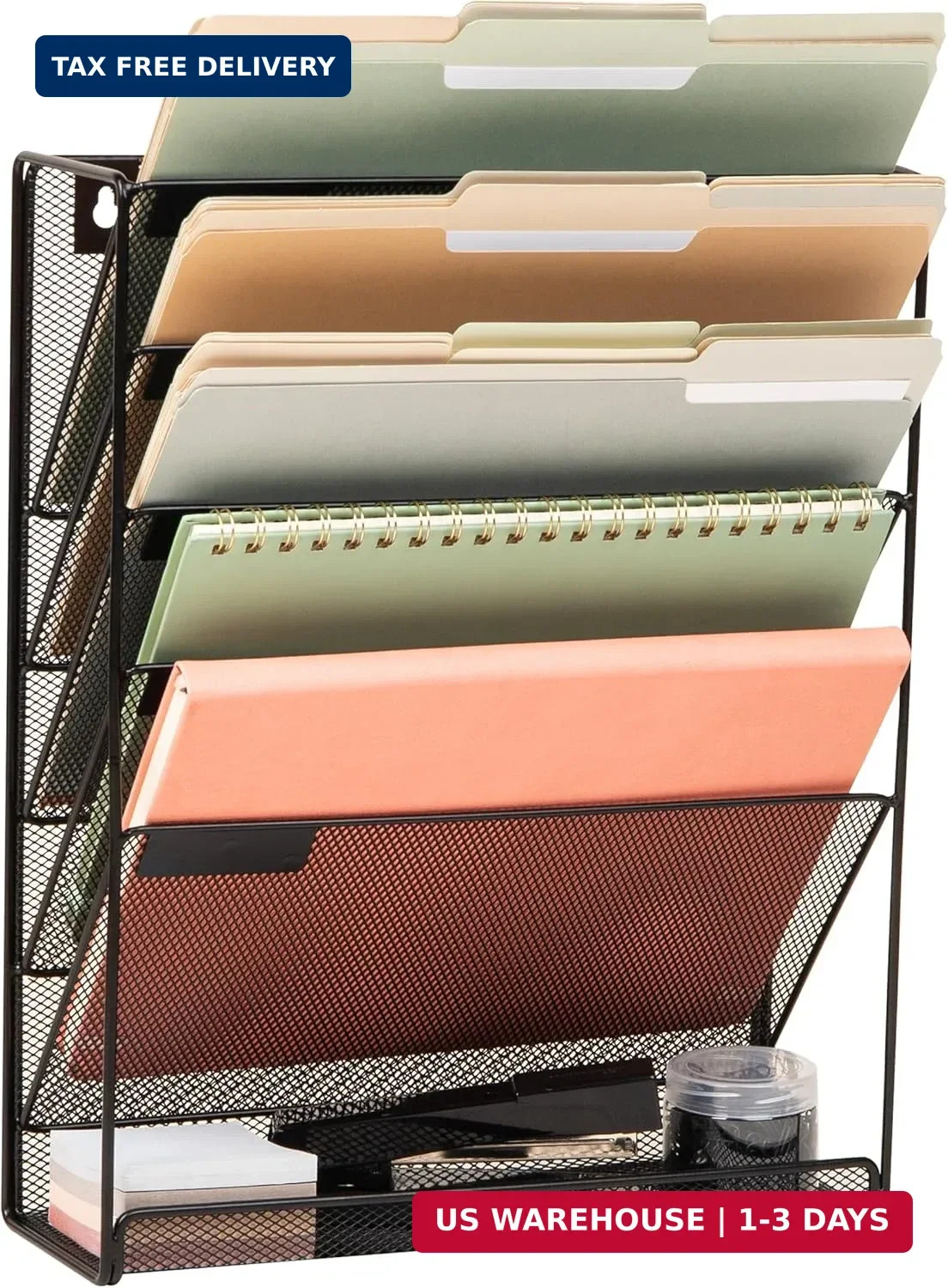 Mind Reader 5-Pocket Vertical File Storage, Desktop Organizer, Wall Mount, Offic