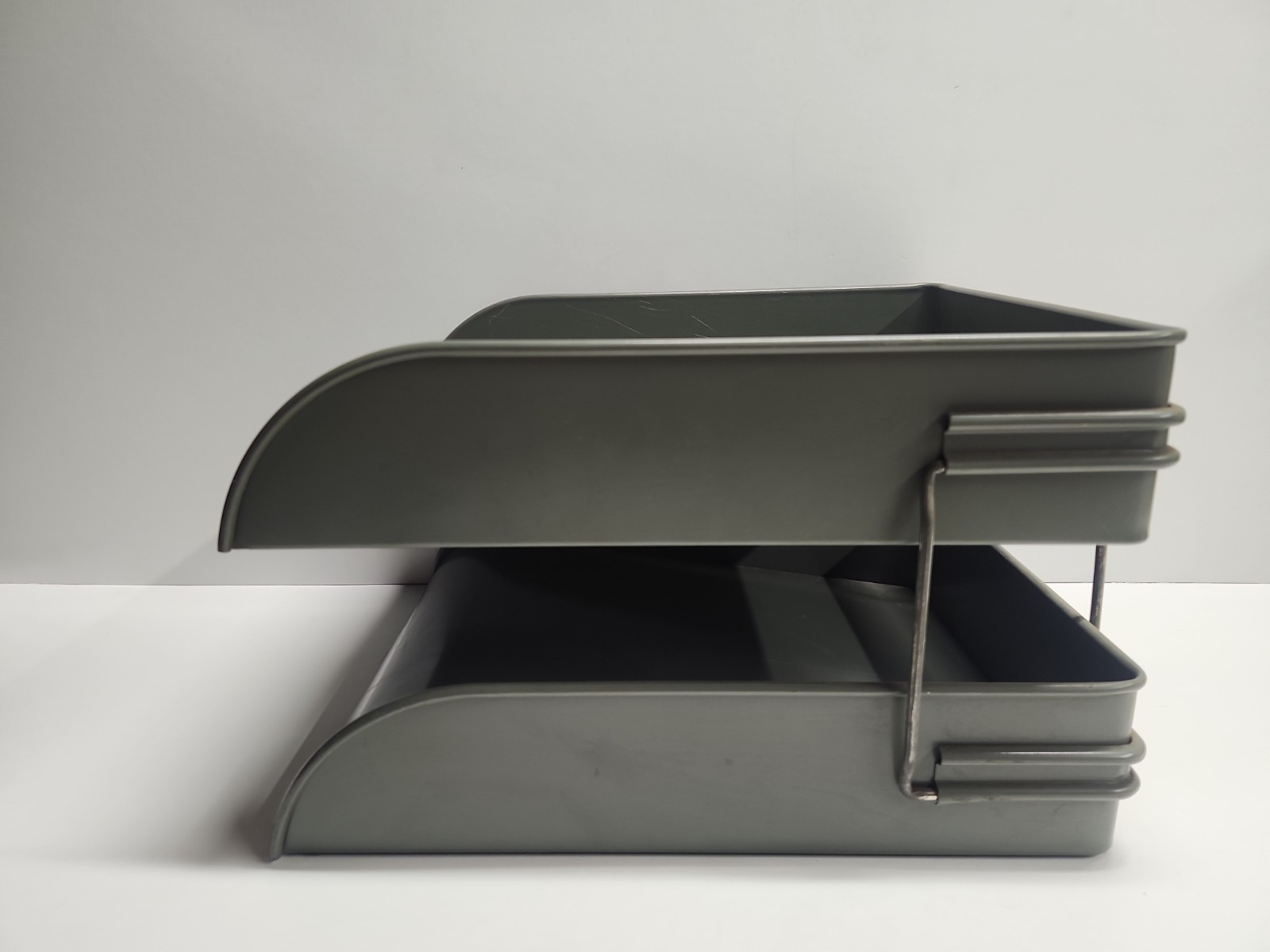 Vintage Globe-Wernicke 2 Tier Metal Paper Tray File Organizer Mid-Century Grey