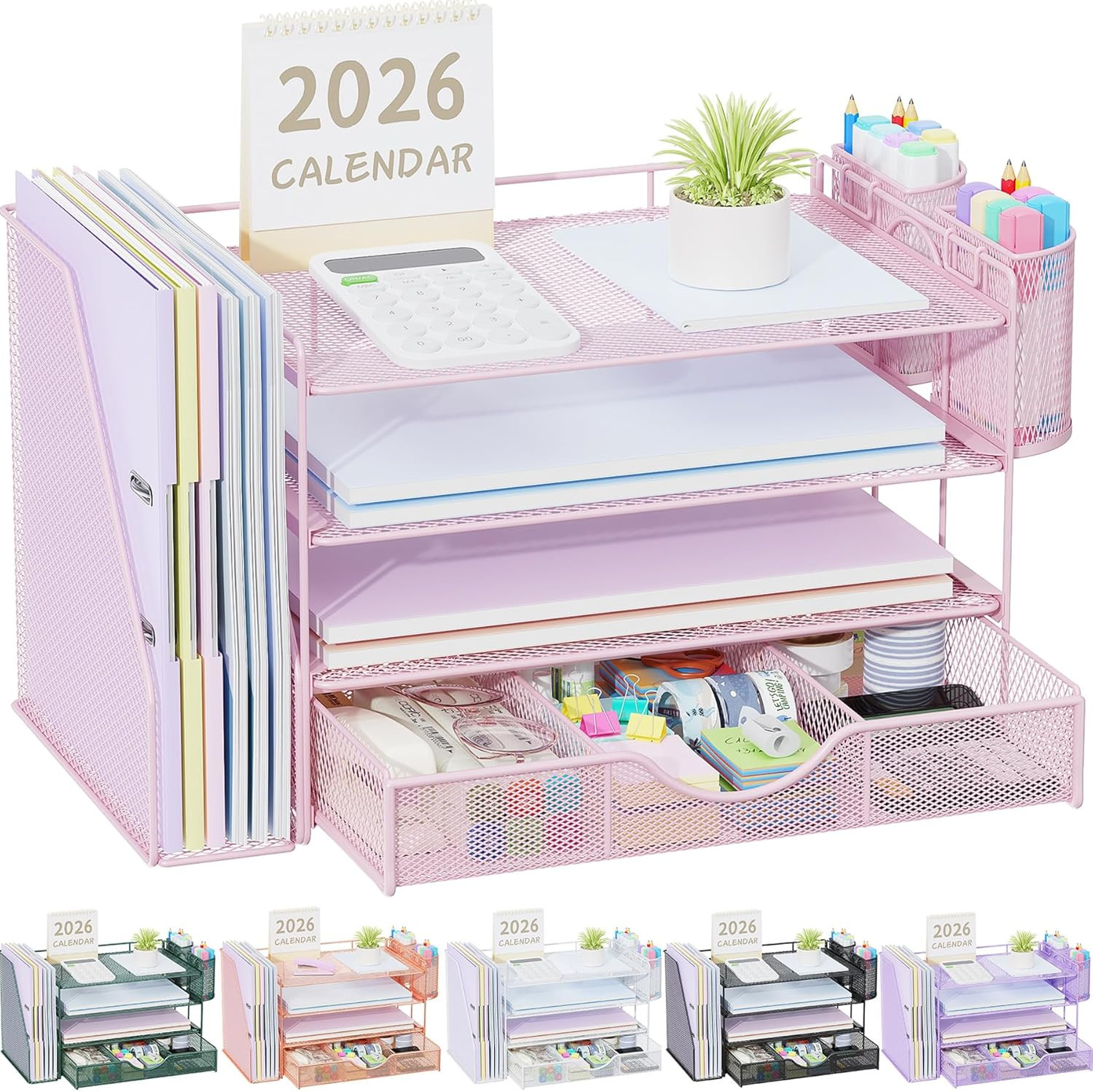 Desk Organizers and Accessories with File Holder, 4-Tier Desk Accessories & Work