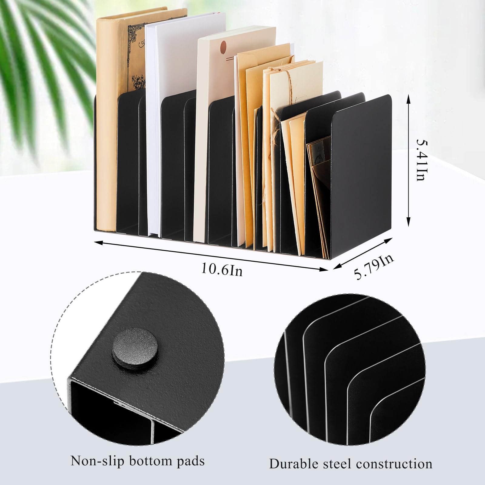 10.63×5.79×5.41 Inch Metal Desk File Organizer 10 Compartments File Sorter