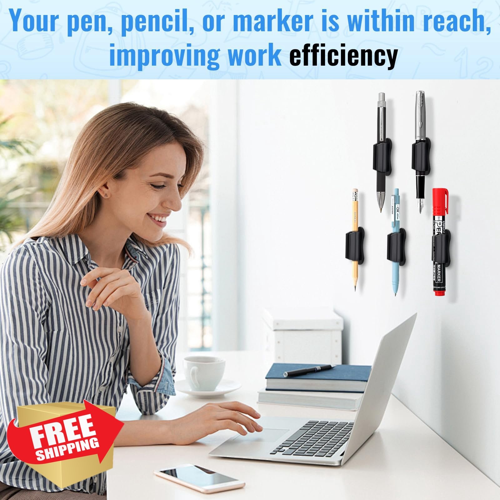 VZZNN 40 PCS Adhesive Pencil Holder, Silicone Desk Marker Clip