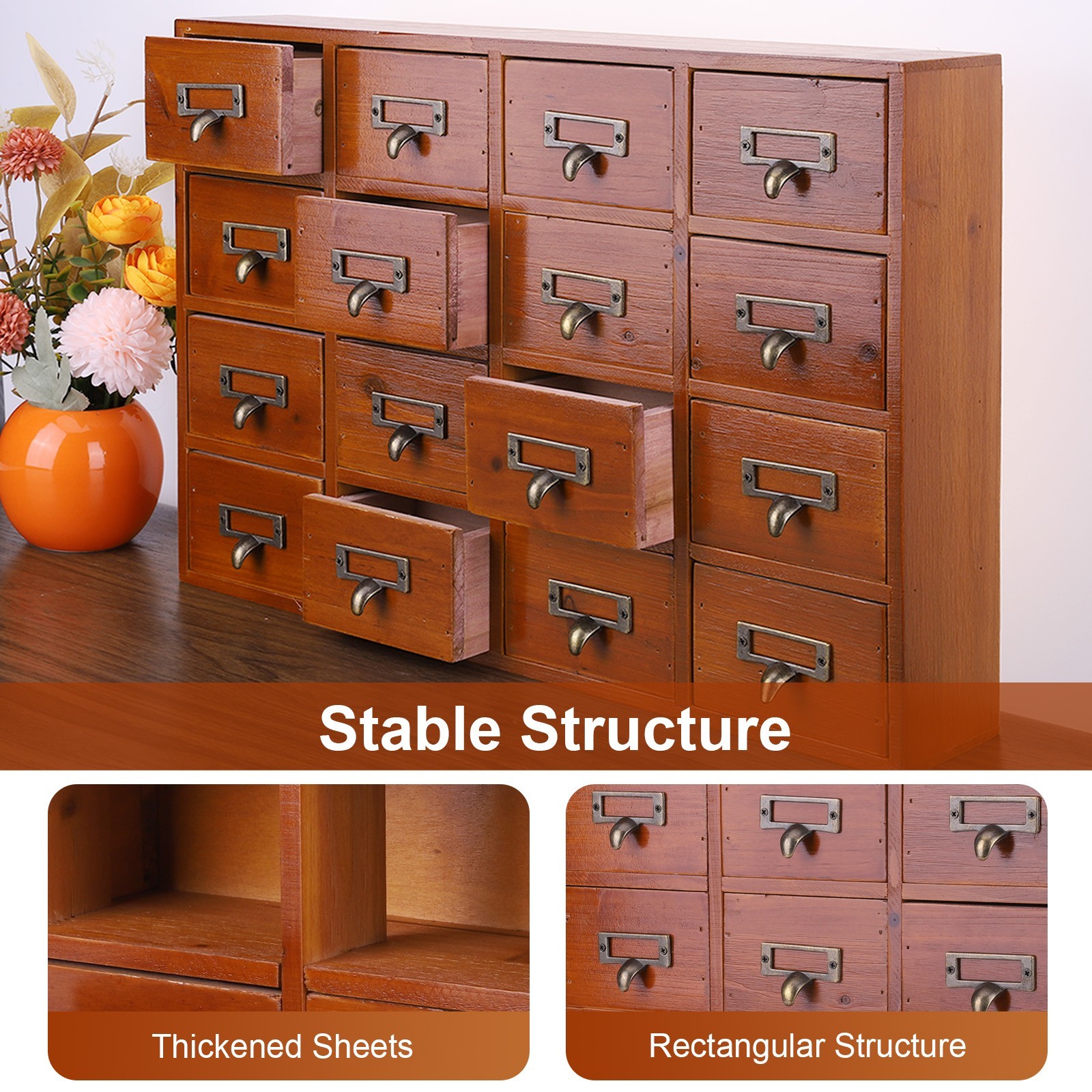 Vintage 16 Drawers Tabletop Library Card Catalog Cabinet Apothecary Storage Box