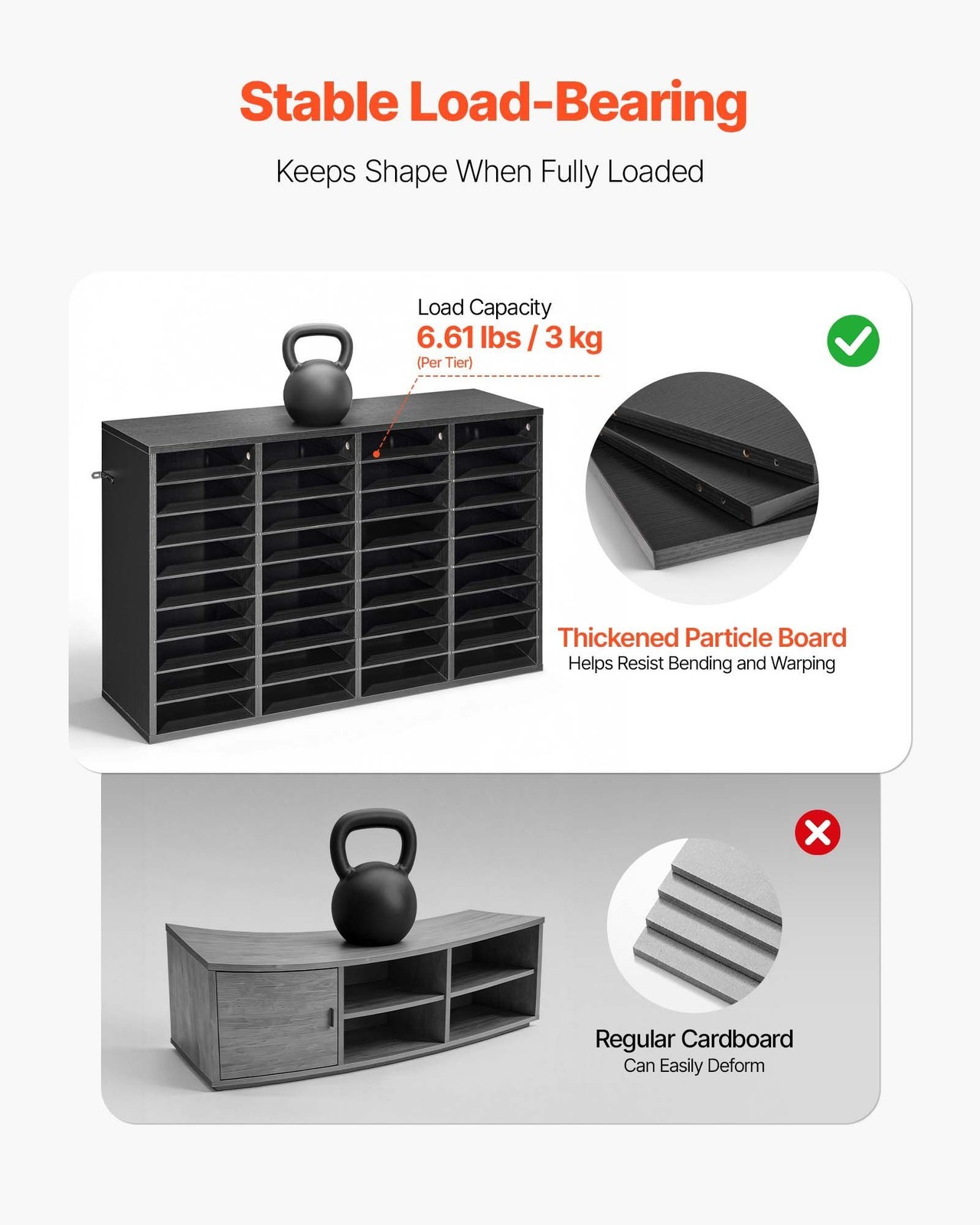 Countertop File Sorter: 36 Compartments, Wooden Finish, Detachable Shelf Design