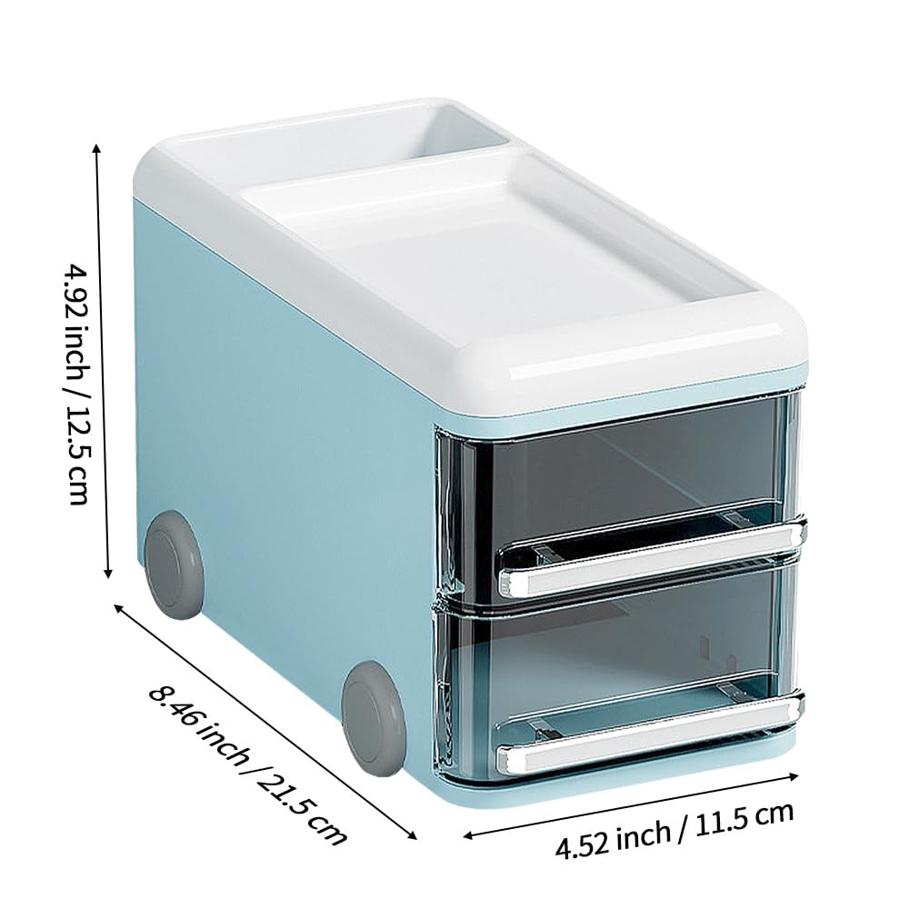 LETURE Cute Desk Organizer with drawers, Plastic Desktop Storage for Blue