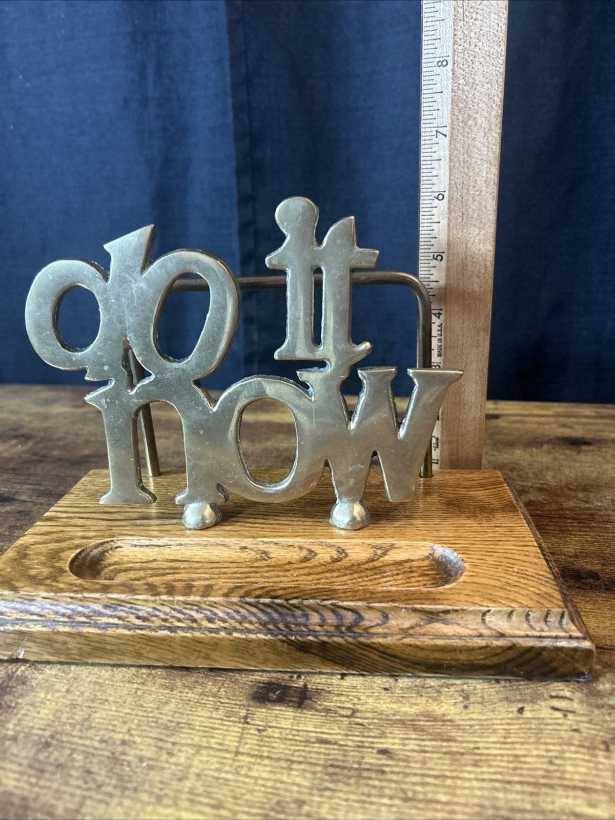 Desk “Do it Now” Letter Paper File Organizer Caddy Valet W/ Wood Base Vtg Retro