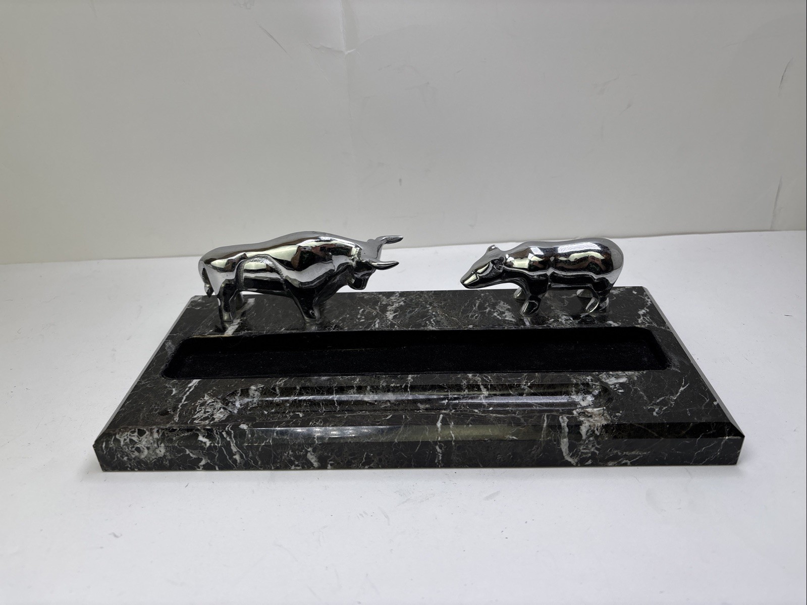 Wall Street Black Marble Bull and Bear Desk Organizer by Bey Berk International