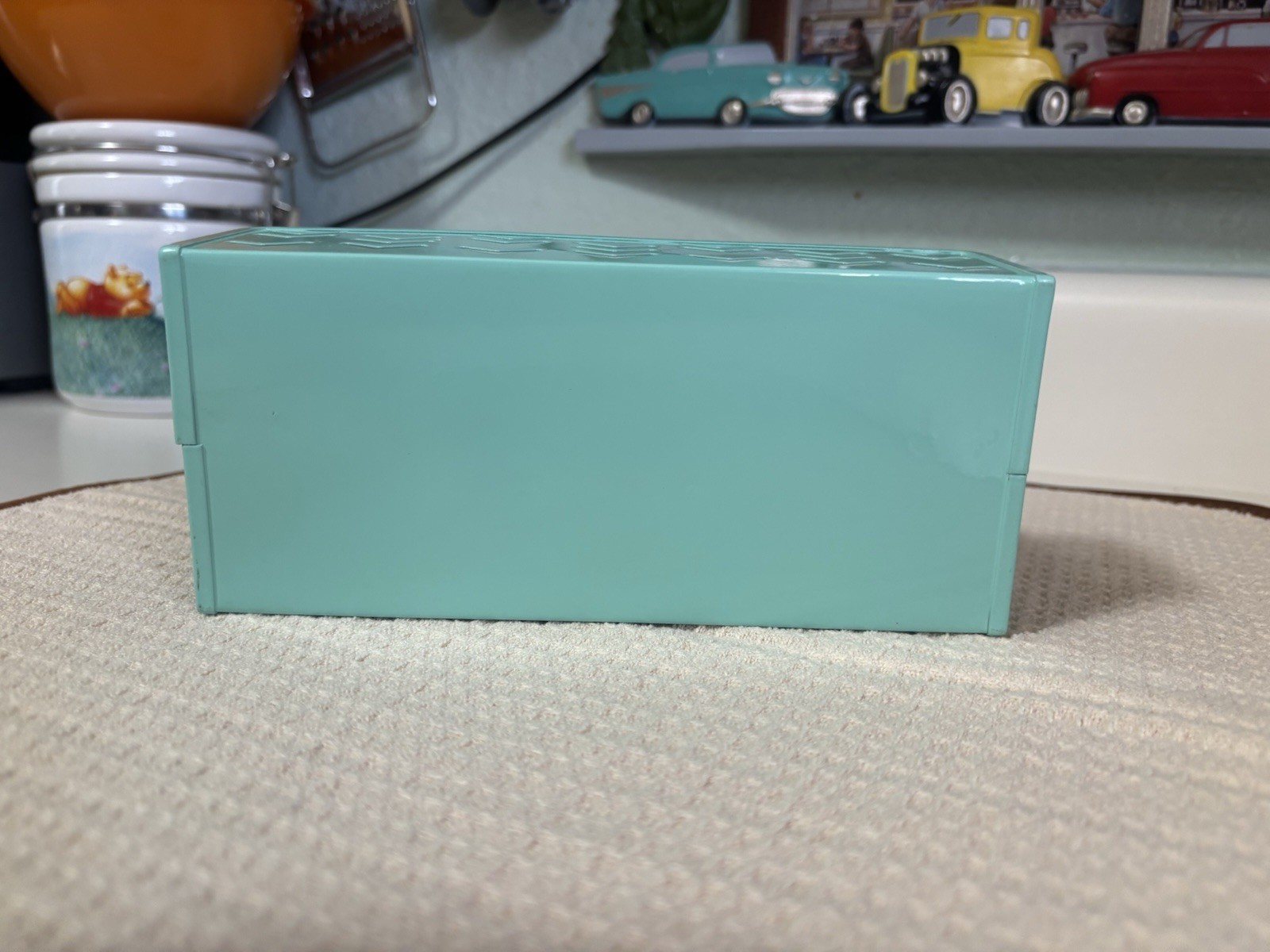 Aqua/Teal Metal Desktop Organizer 3-Slot Letter Mail Paper Holder Chevron