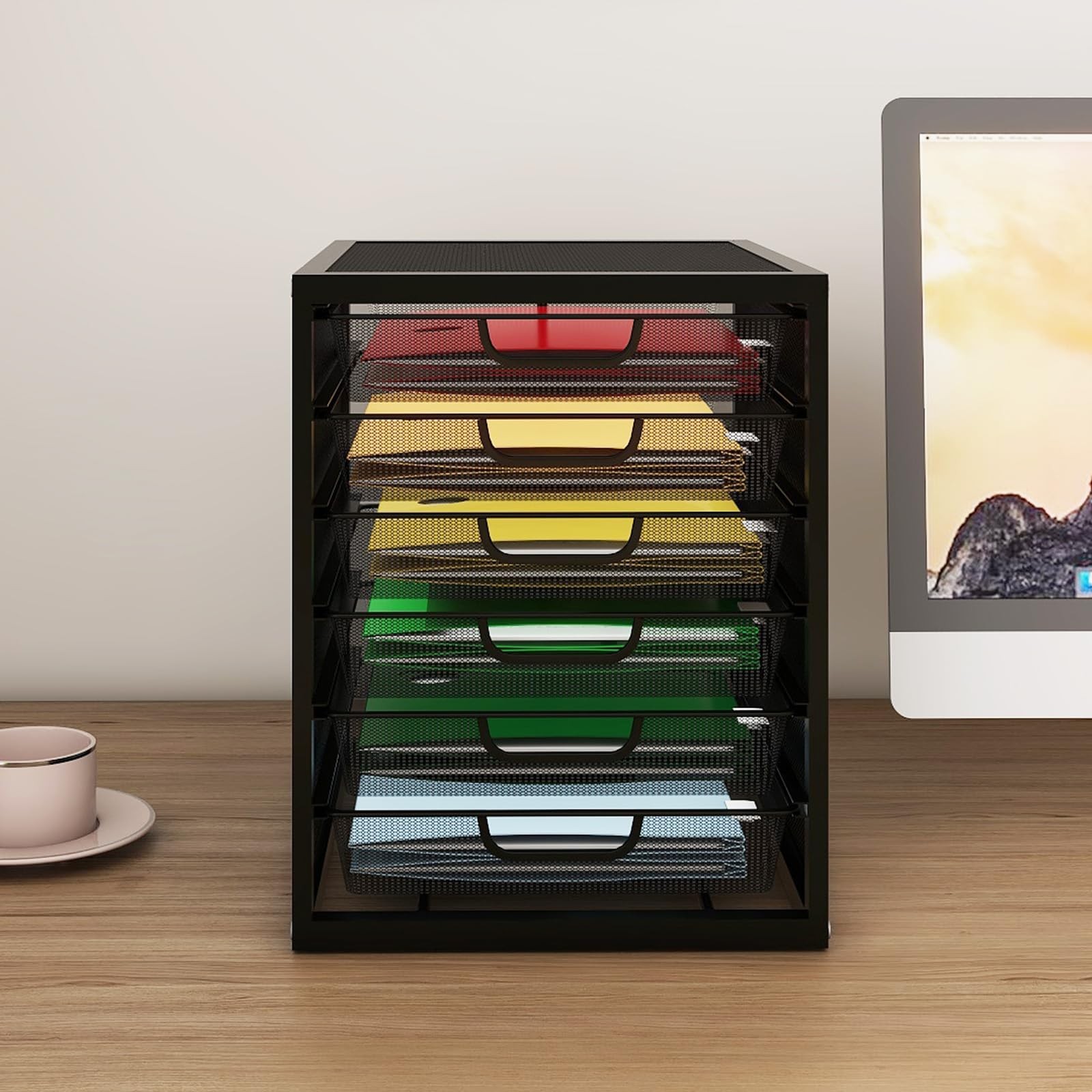 Natwind Mesh Desk Organizer 6 Tier Sliding Drawers Paper Sorter