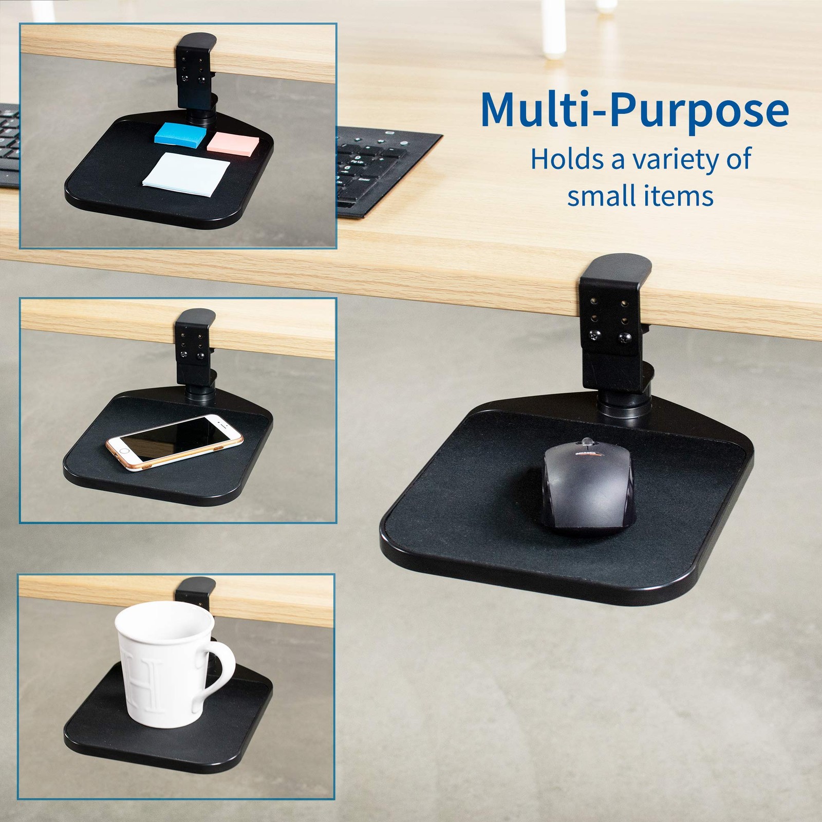 VIVO Clamp-on Mouse Pad Holder Platform, Adjustable 9.8L x 7.7W inches, Black