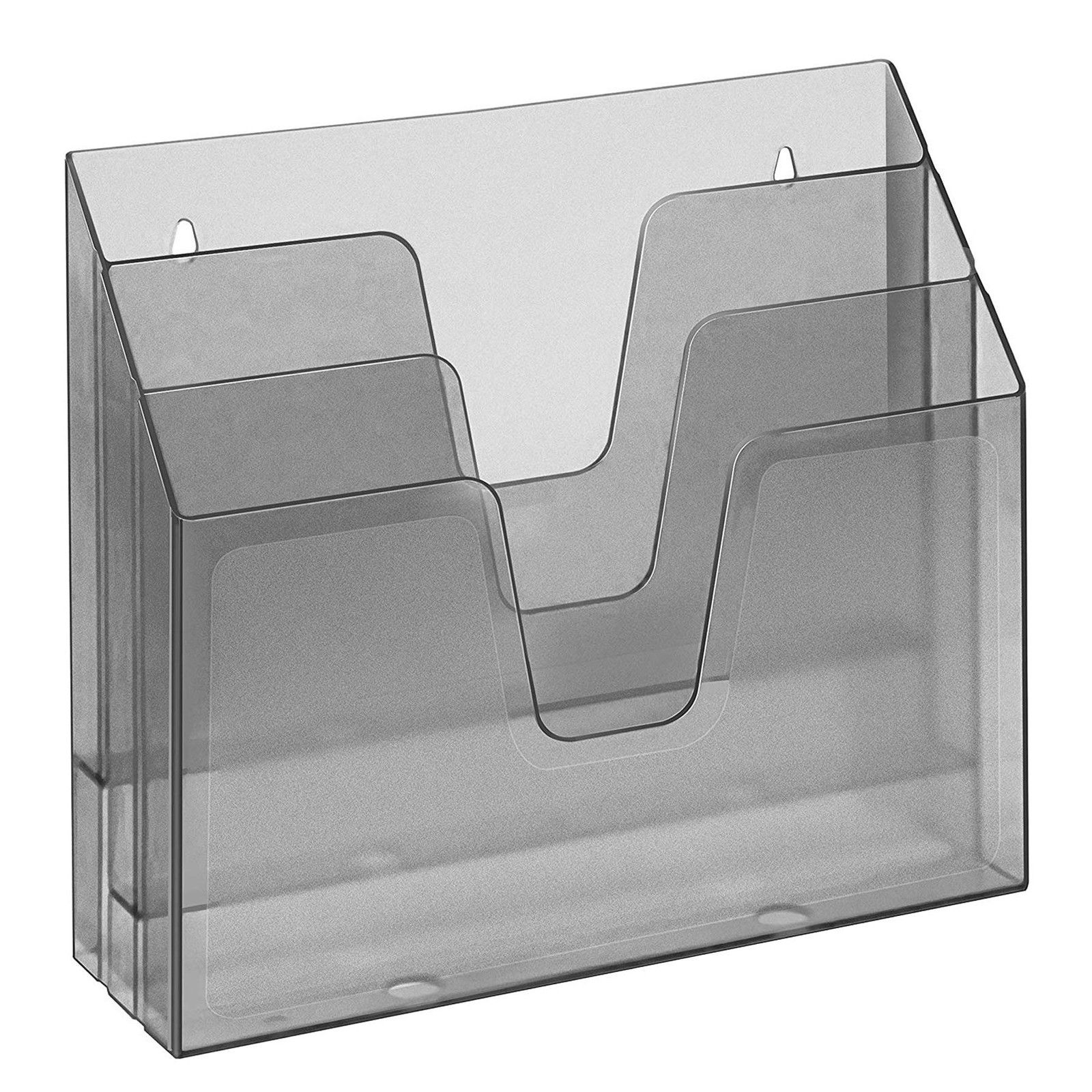 Horizontal Triple File Folder Holder Organizer Office Storage Smoke Color