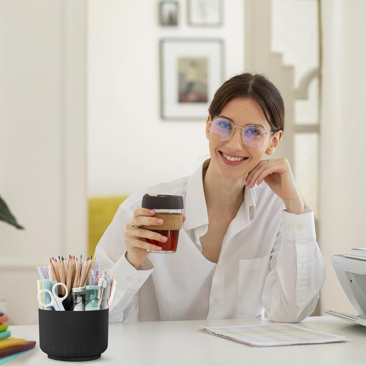 360 Degree Rotating Pencil Pen Holder for Desk, Dual-Purpose Desk Organizer, Rot