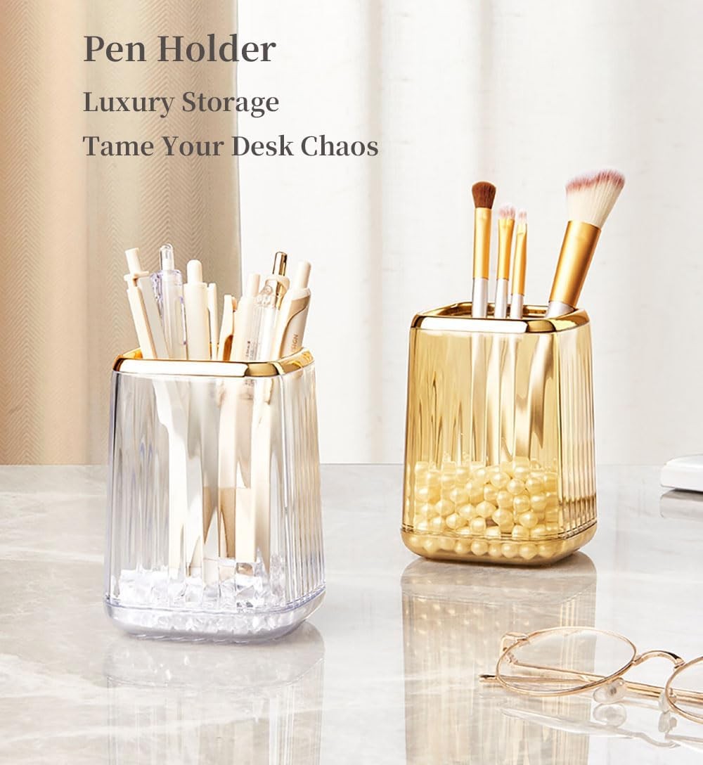 Acrylic Pen Holder Cute Clear Green Desk Organizer Pencils Makeup Brushes