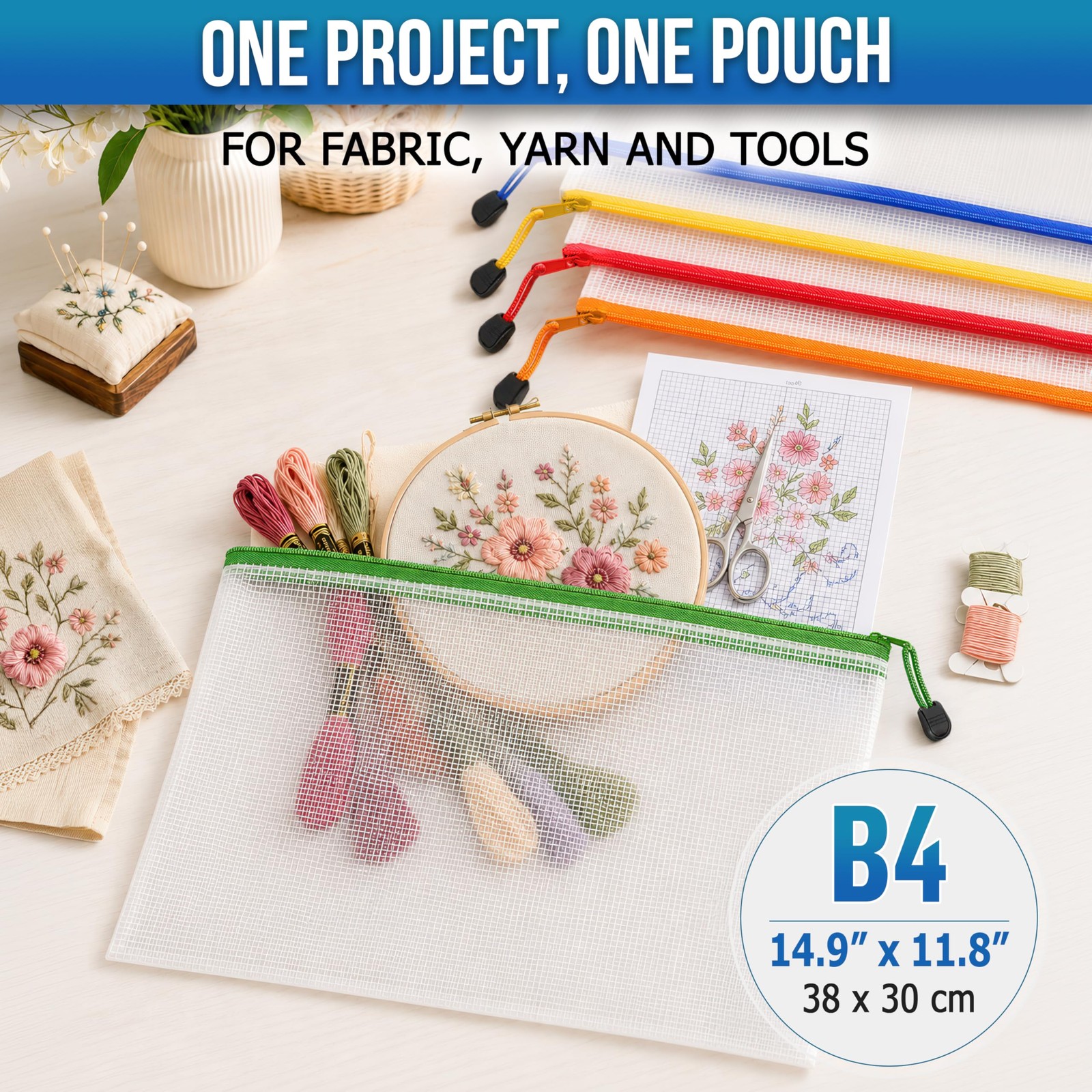 5 Pack Clear Project Bags with Zipper B4 (12x15in) – Craft Storage Bag for Ne…