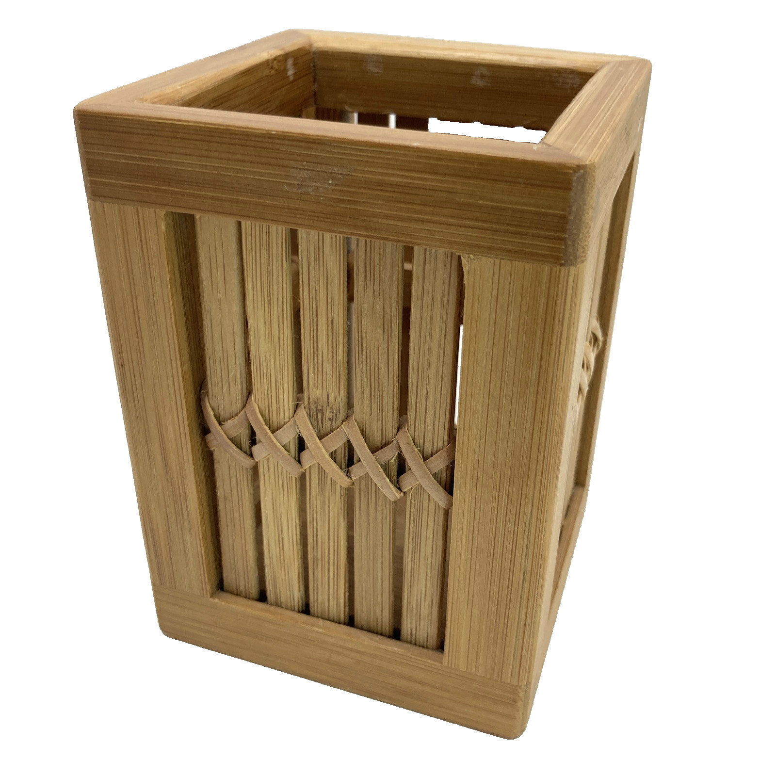 Vtg Bamboo Rattan MCM Planter Desk Organizer 4.5″